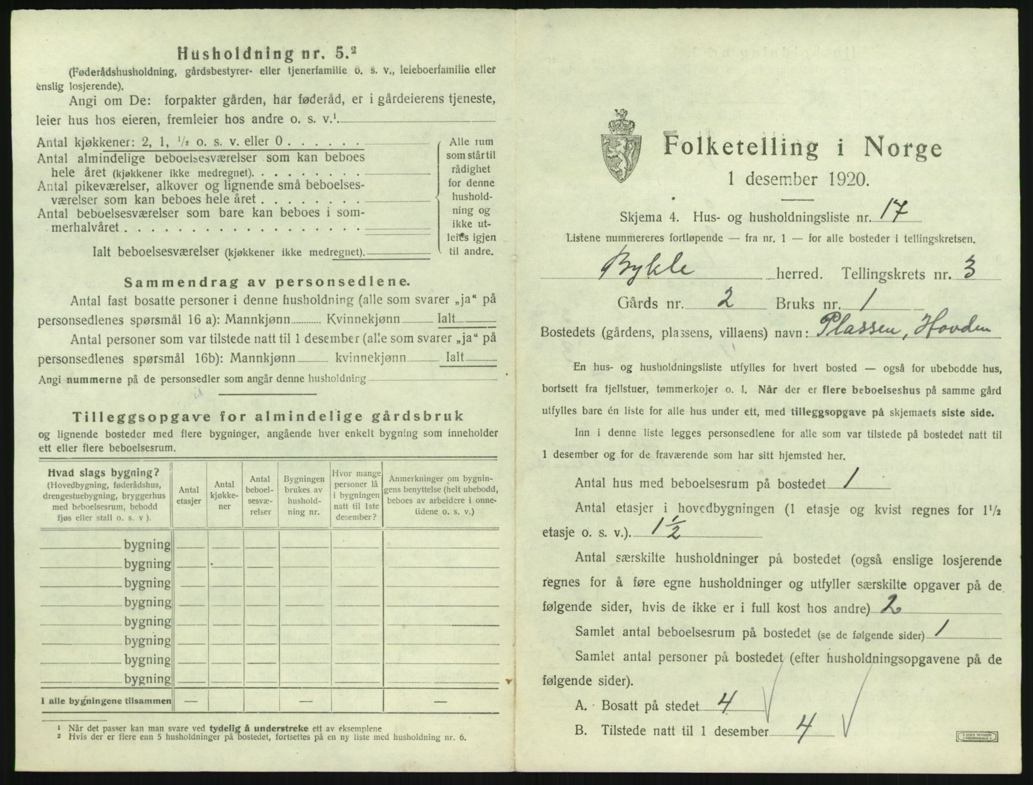 SAK, 1920 census for Bykle, 1920, p. 195