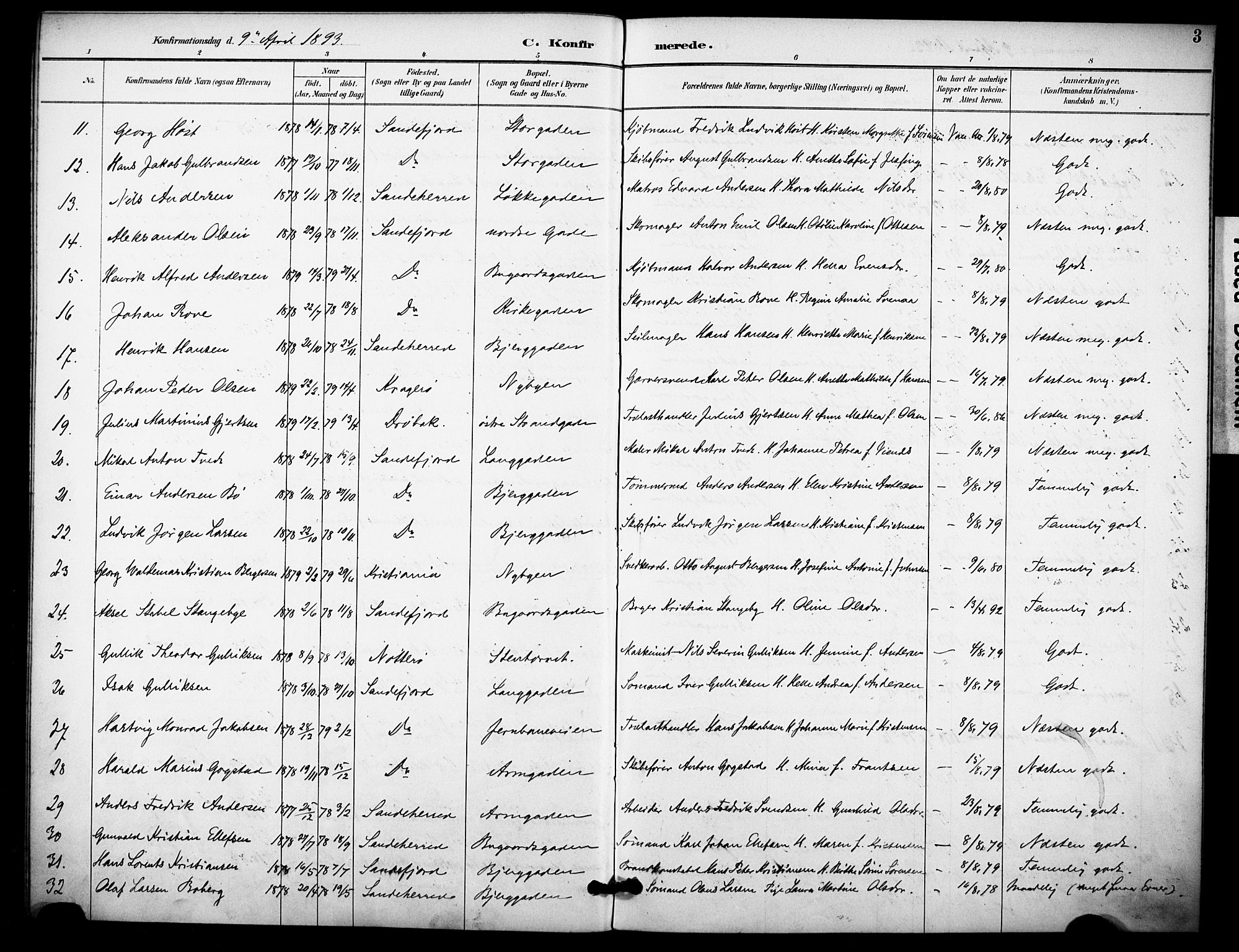 Sandefjord kirkebøker, AV/SAKO-A-315/F/Fa/L0003: Parish register (official) no. 3, 1892-1894, p. 3