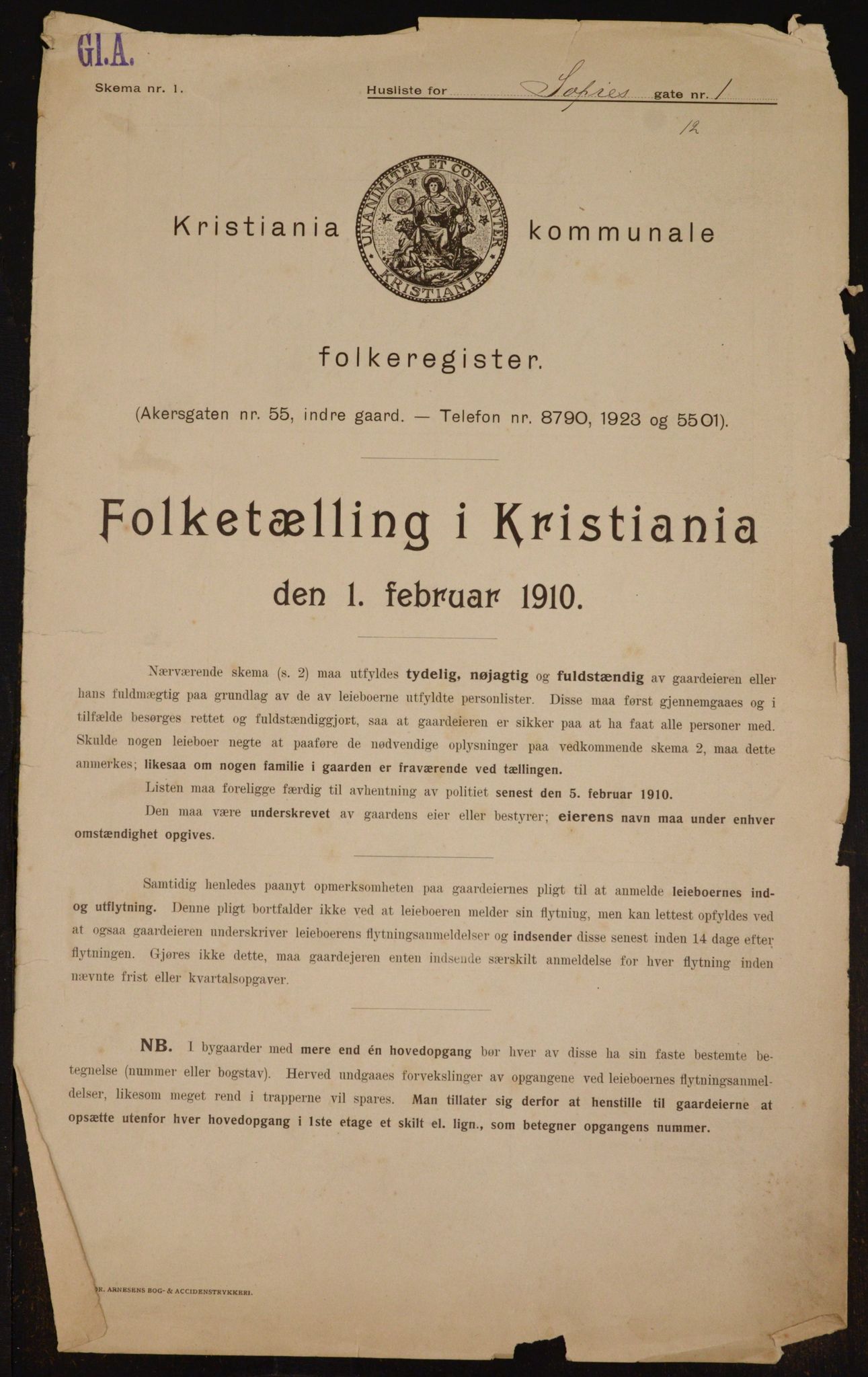 OBA, Municipal Census 1910 for Kristiania, 1910, p. 94049