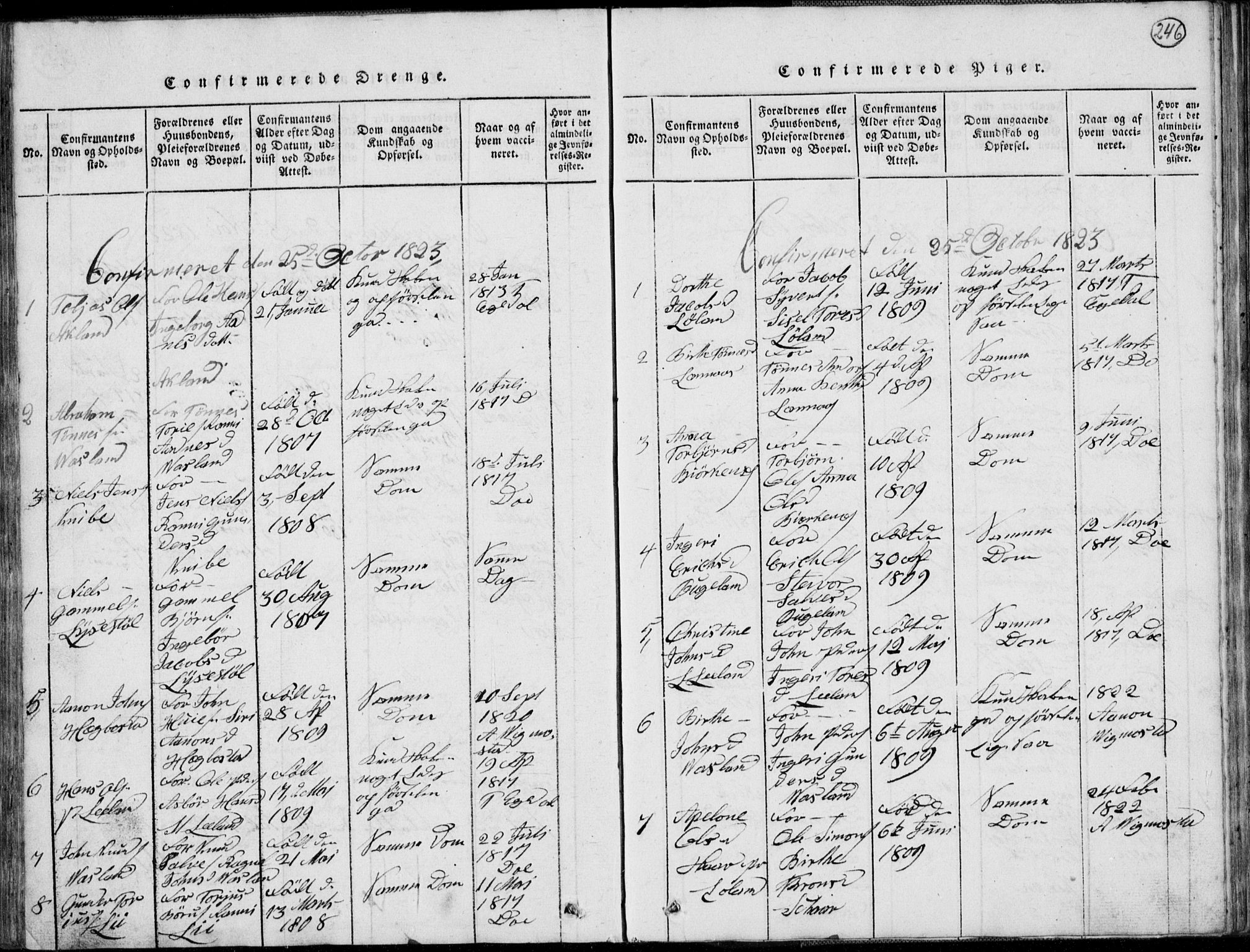 Nord-Audnedal sokneprestkontor, AV/SAK-1111-0032/F/Fb/Fbb/L0001: Parish register (copy) no. B 1, 1816-1858, p. 246