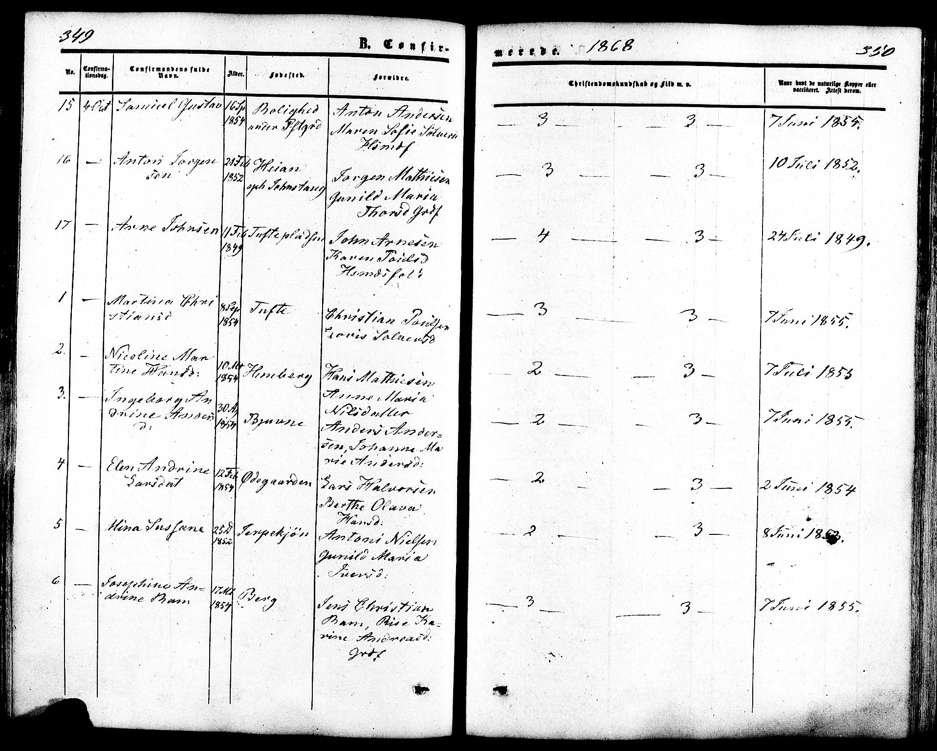 Ramnes kirkebøker, AV/SAKO-A-314/F/Fa/L0006: Parish register (official) no. I 6, 1862-1877, p. 349-350