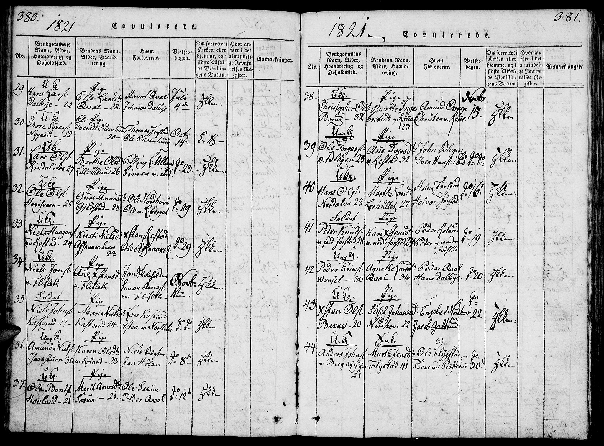 Fåberg prestekontor, SAH/PREST-086/H/Ha/Hab/L0004: Parish register (copy) no. 4, 1818-1837, p. 380-381