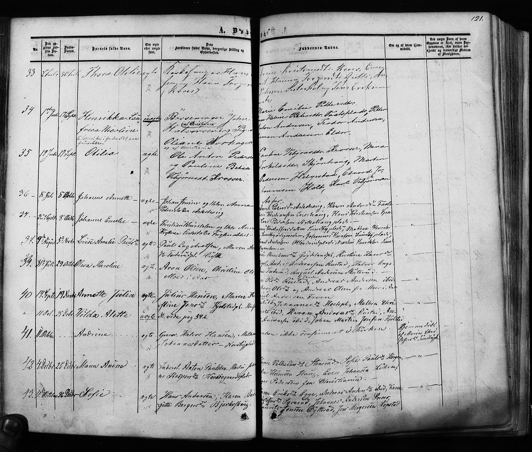 Ås prestekontor Kirkebøker, AV/SAO-A-10894/F/Fa/L0007: Parish register (official) no. I 7, 1854-1870, p. 121