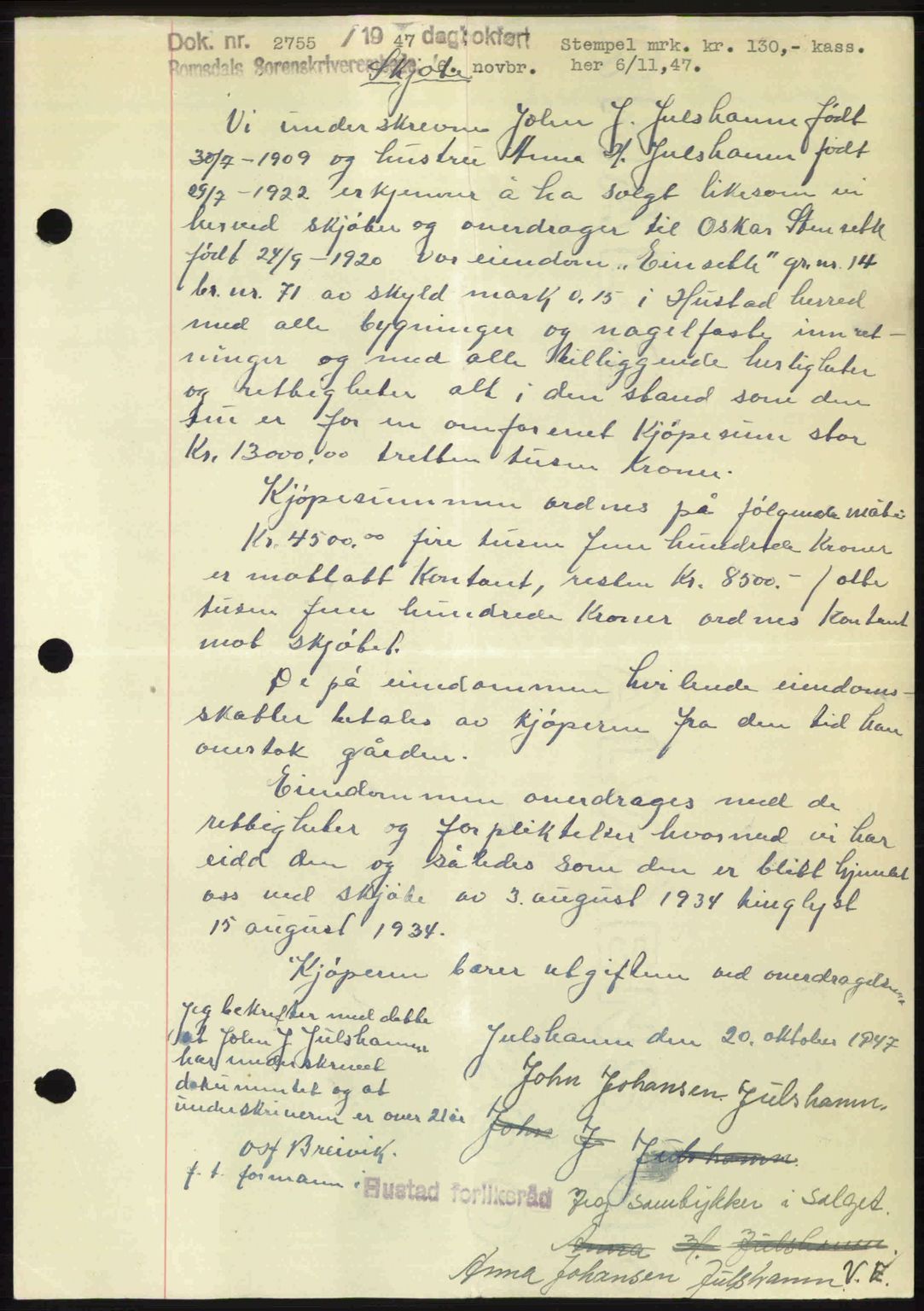 Romsdal sorenskriveri, SAT/A-4149/1/2/2C: Mortgage book no. A24, 1947-1947, Diary no: : 2755/1947