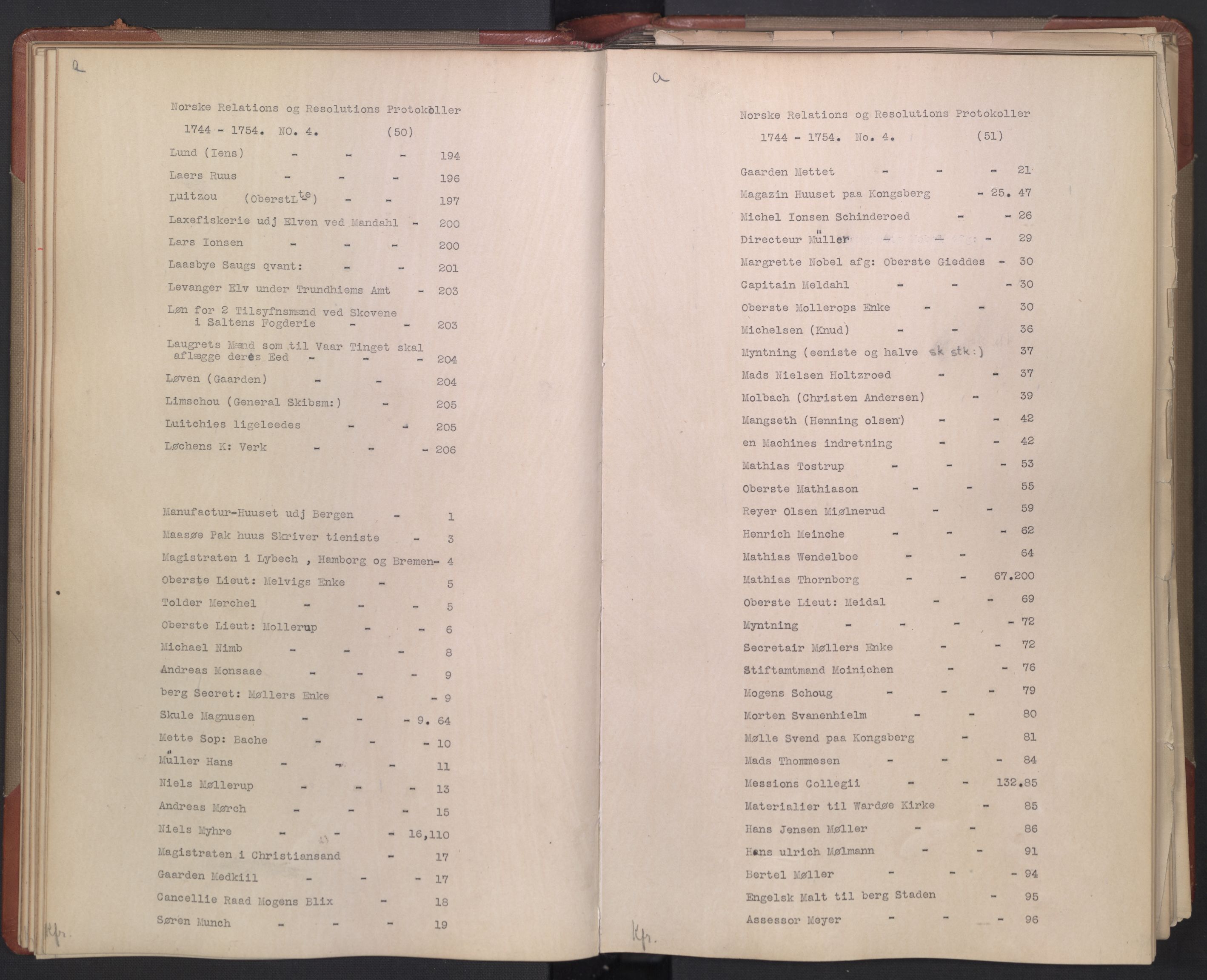 Avskriftsamlingen, AV/RA-EA-4022/F/Fb/L0118: Registratur over norske Relasjons- og resolusjonsprotokoller, 1744-1754, p. 29