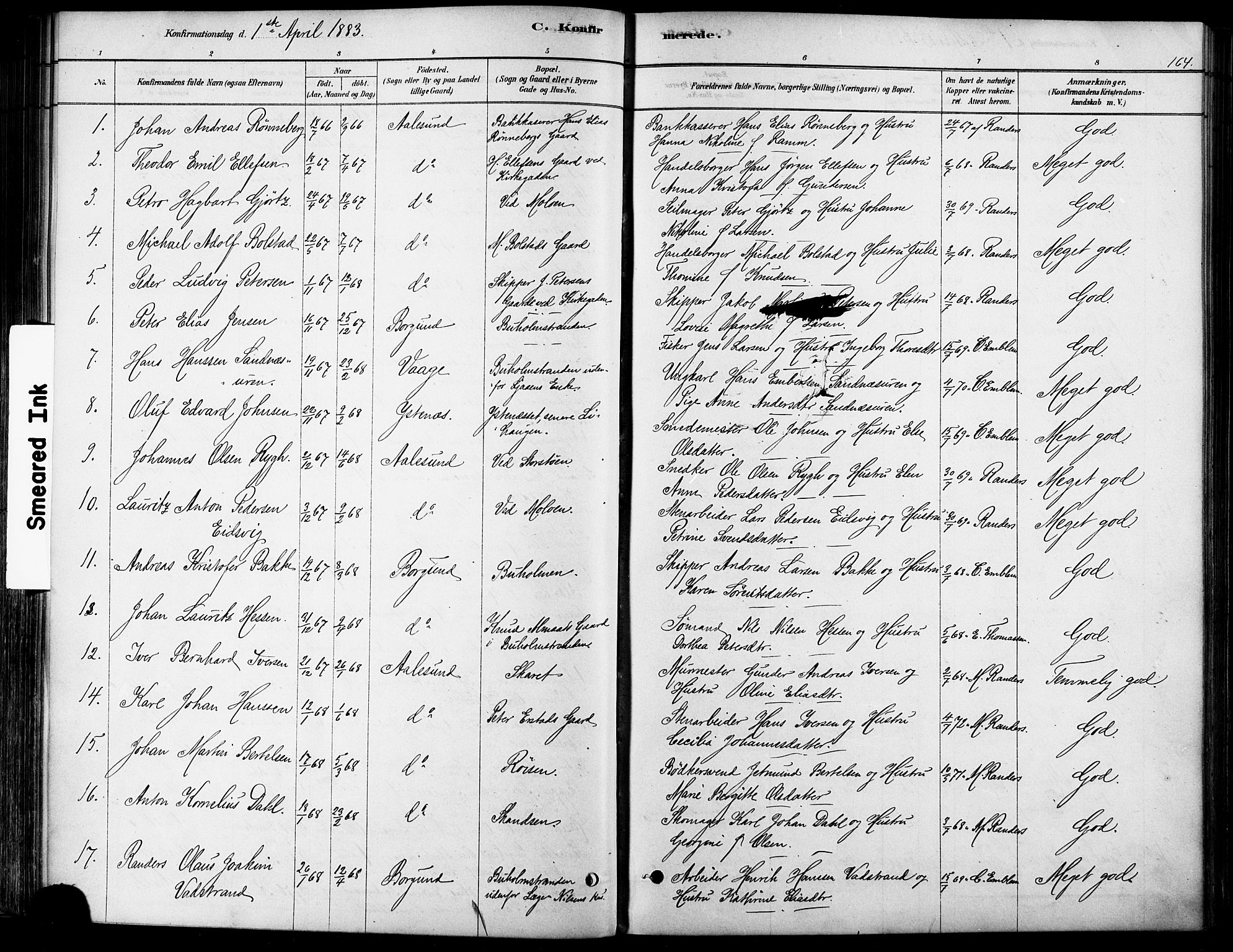 Ministerialprotokoller, klokkerbøker og fødselsregistre - Møre og Romsdal, SAT/A-1454/529/L0454: Parish register (official) no. 529A04, 1878-1885, p. 164