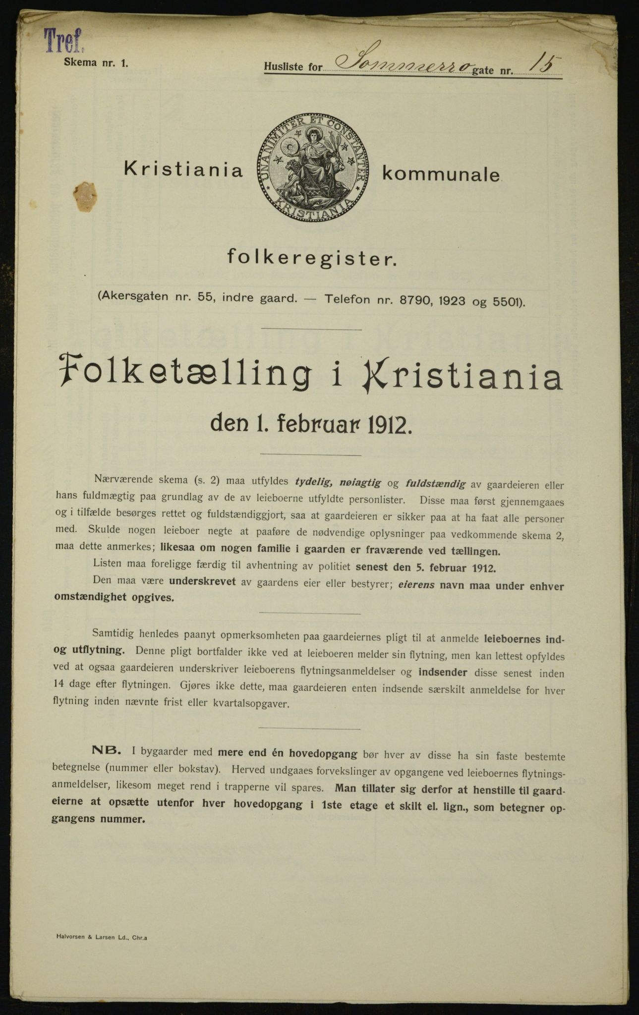 OBA, Municipal Census 1912 for Kristiania, 1912, p. 100052