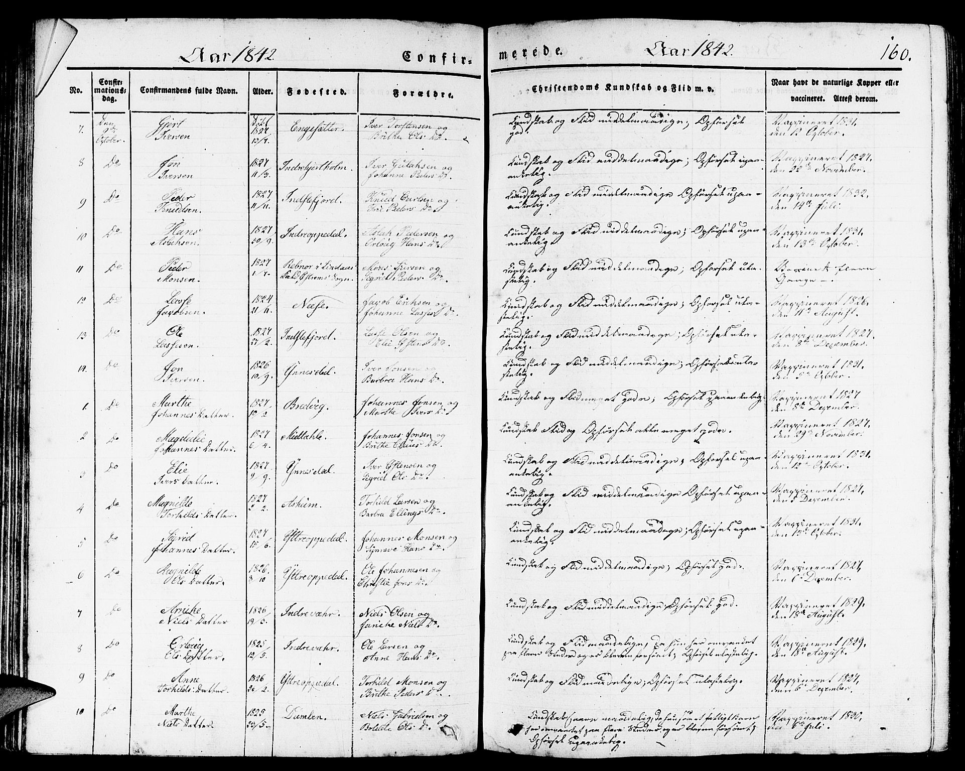 Gulen sokneprestembete, AV/SAB-A-80201/H/Haa/Haaa/L0020: Parish register (official) no. A 20, 1837-1847, p. 160