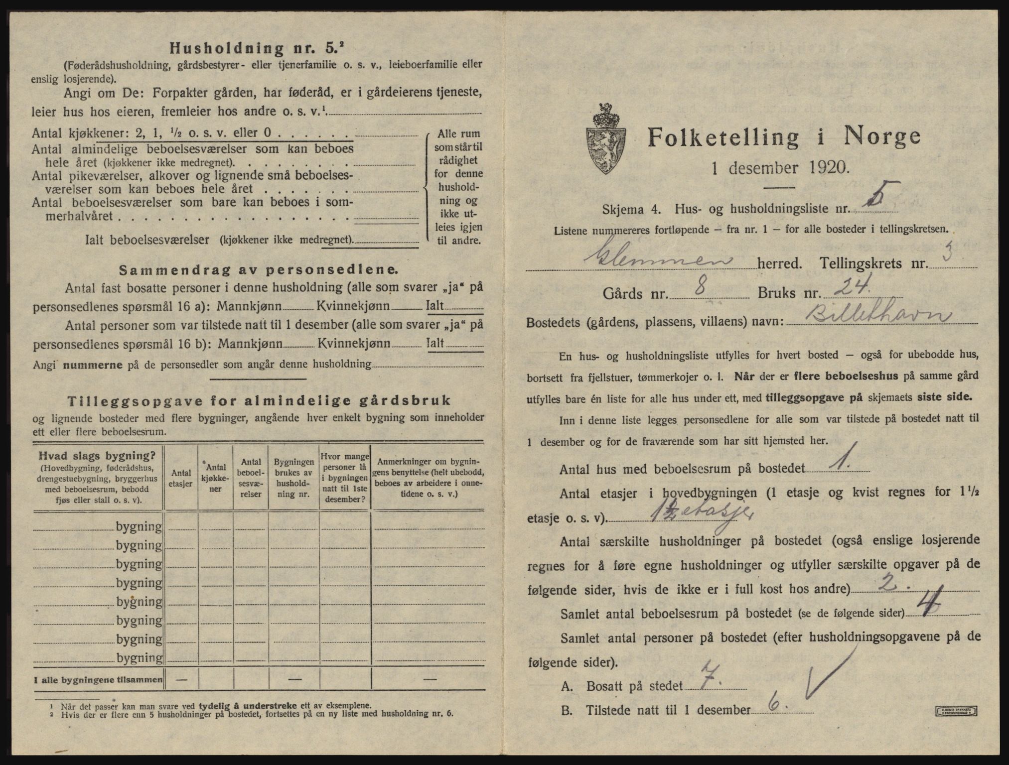 SAO, 1920 census for Glemmen, 1920, p. 455