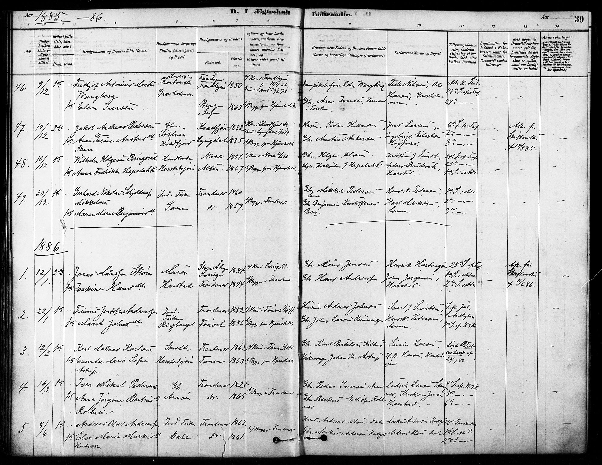 Trondenes sokneprestkontor, SATØ/S-1319/H/Ha/L0015kirke: Parish register (official) no. 15, 1878-1889, p. 39