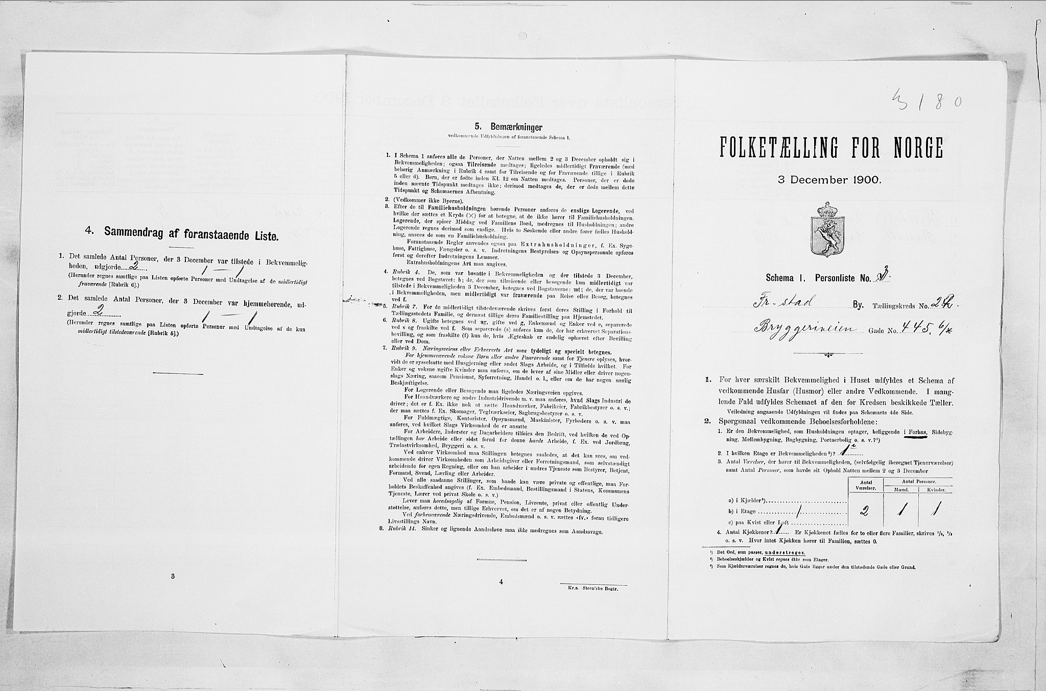 SAO, 1900 census for Fredrikstad, 1900