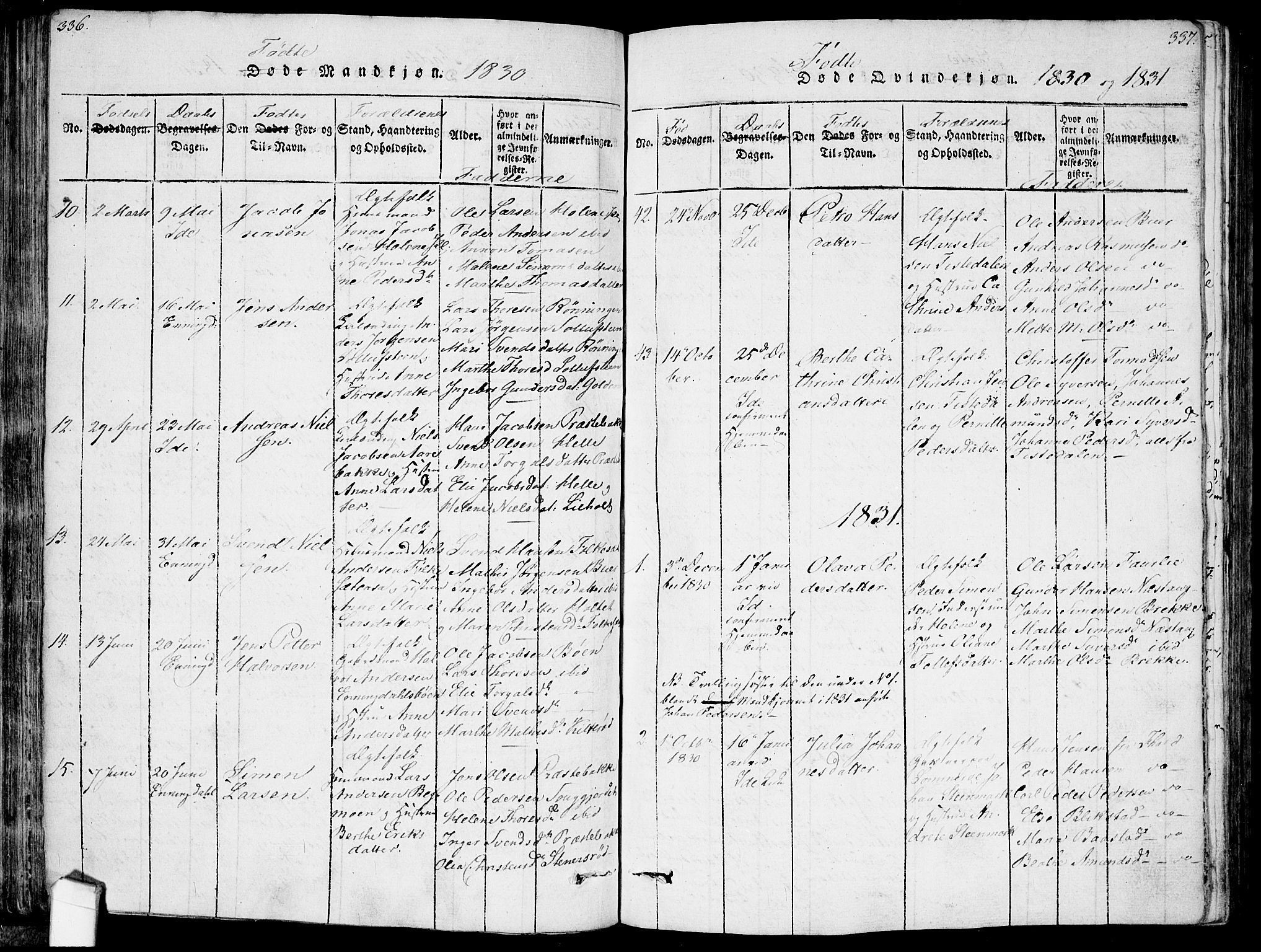 Idd prestekontor Kirkebøker, AV/SAO-A-10911/F/Fc/L0002: Parish register (official) no. III 2, 1815-1831, p. 336-337