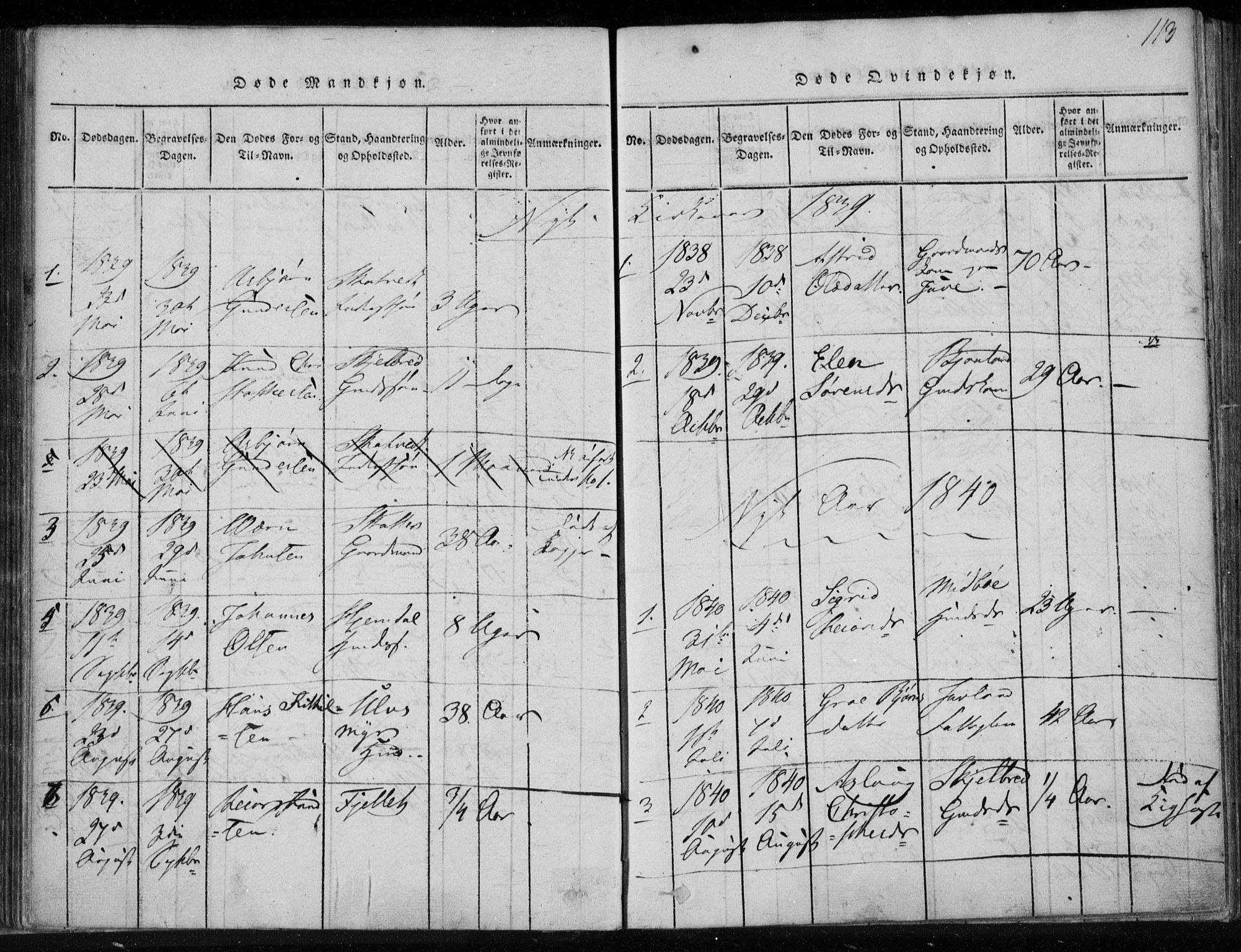 Lårdal kirkebøker, SAKO/A-284/F/Fa/L0005: Parish register (official) no. I 5, 1815-1860, p. 113