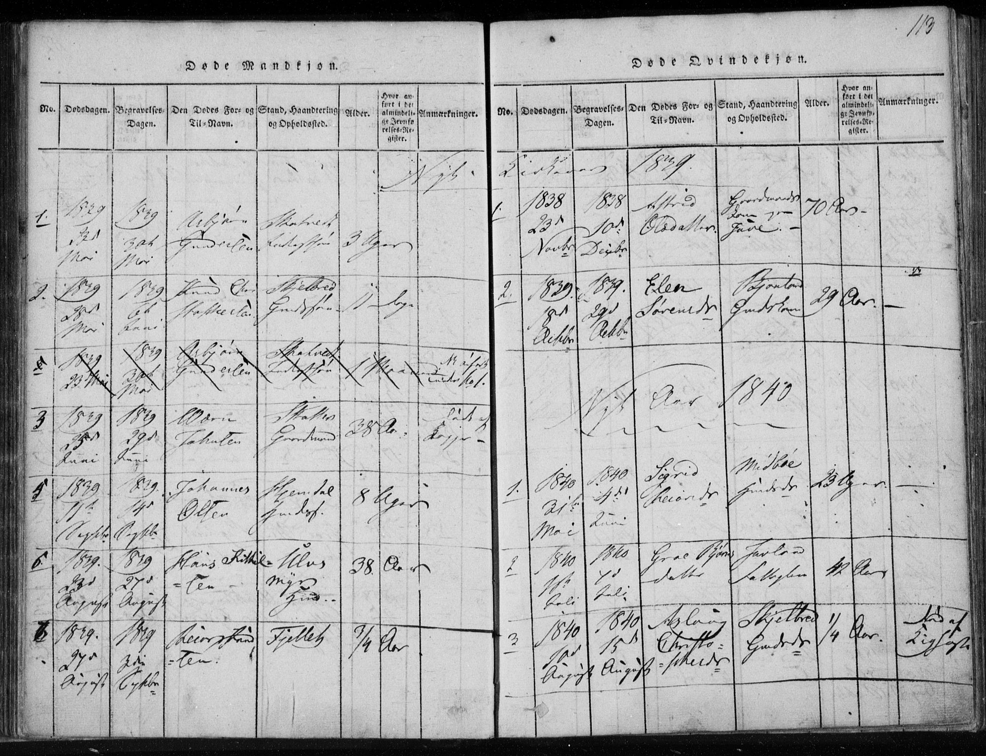 Lårdal kirkebøker, AV/SAKO-A-284/F/Fa/L0005: Parish register (official) no. I 5, 1815-1860, p. 113