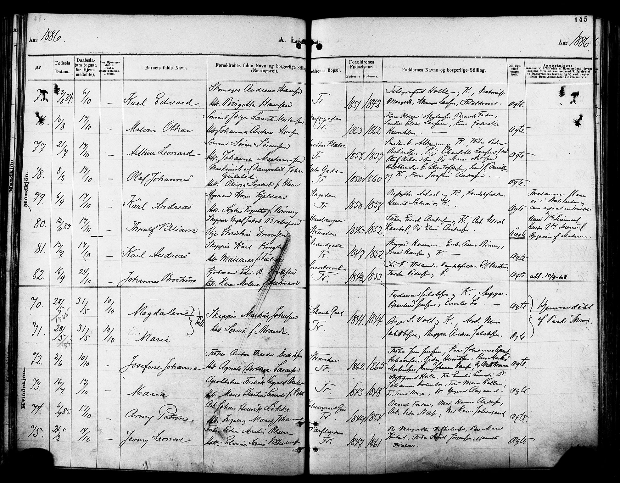 Tromsø sokneprestkontor/stiftsprosti/domprosti, SATØ/S-1343/G/Ga/L0014kirke: Parish register (official) no. 14, 1878-1888, p. 145