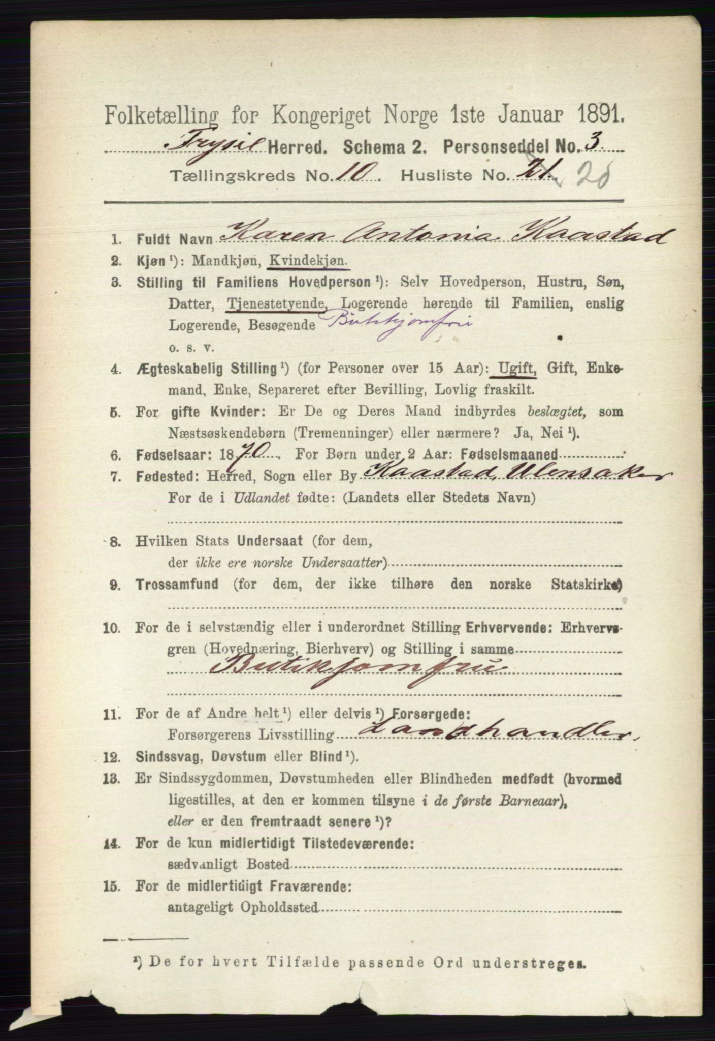 RA, 1891 census for 0428 Trysil, 1891, p. 5015