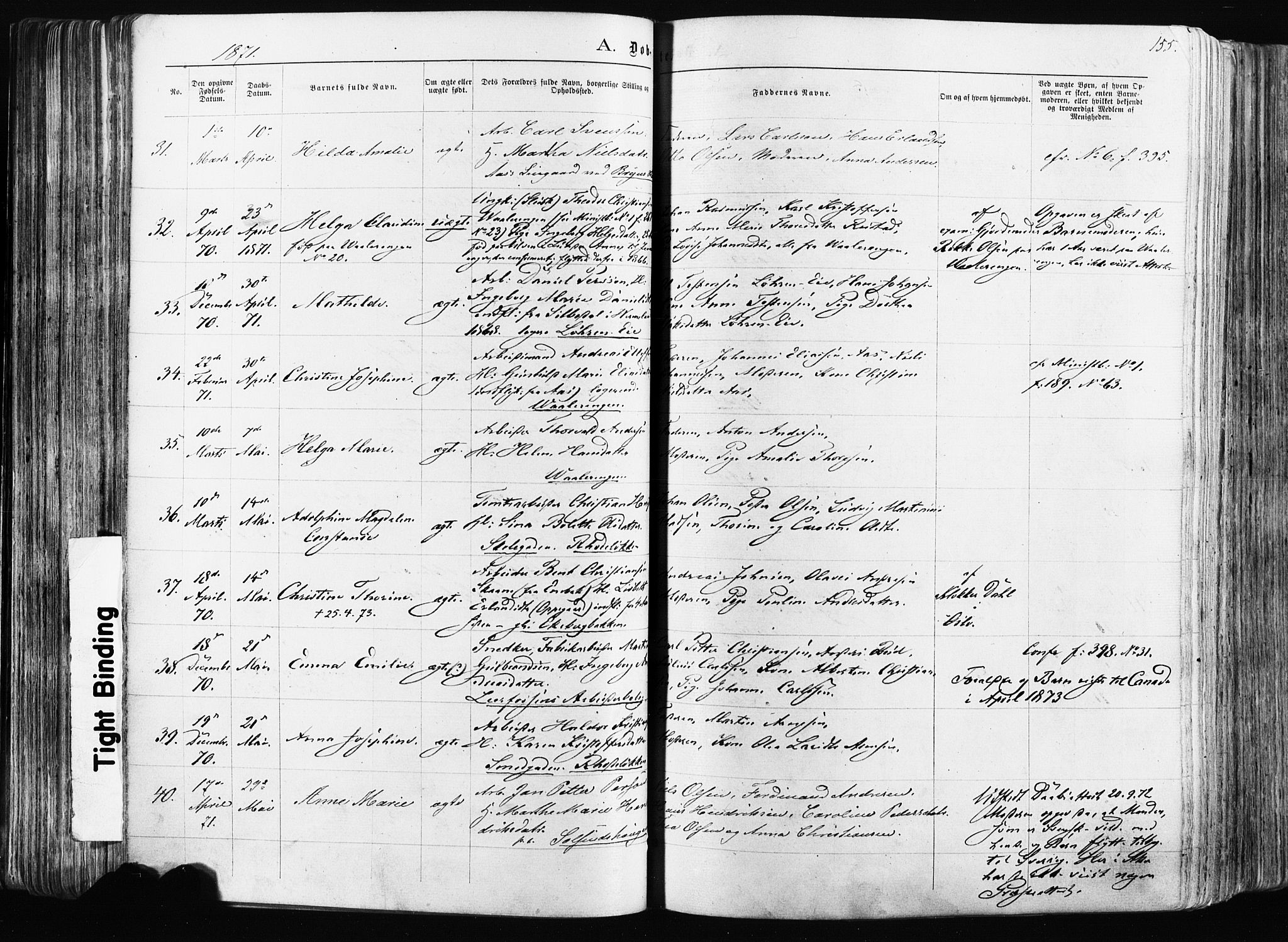 Østre Aker prestekontor Kirkebøker, AV/SAO-A-10840/F/Fa/L0003: Parish register (official) no. I 3, 1869-1875, p. 155