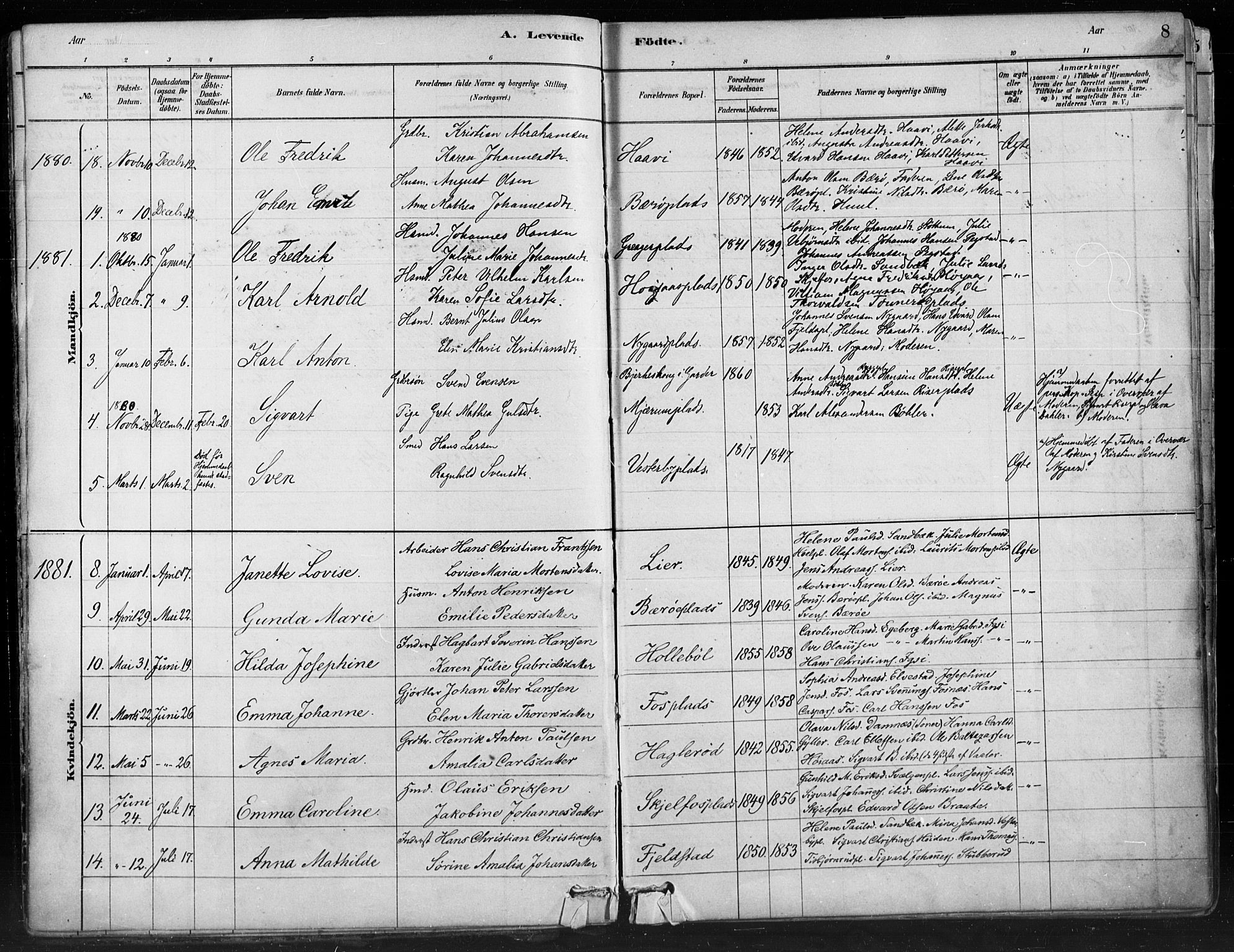 Hobøl prestekontor Kirkebøker, AV/SAO-A-2002/F/Fa/L0005: Parish register (official) no. I 5, 1878-1904, p. 8