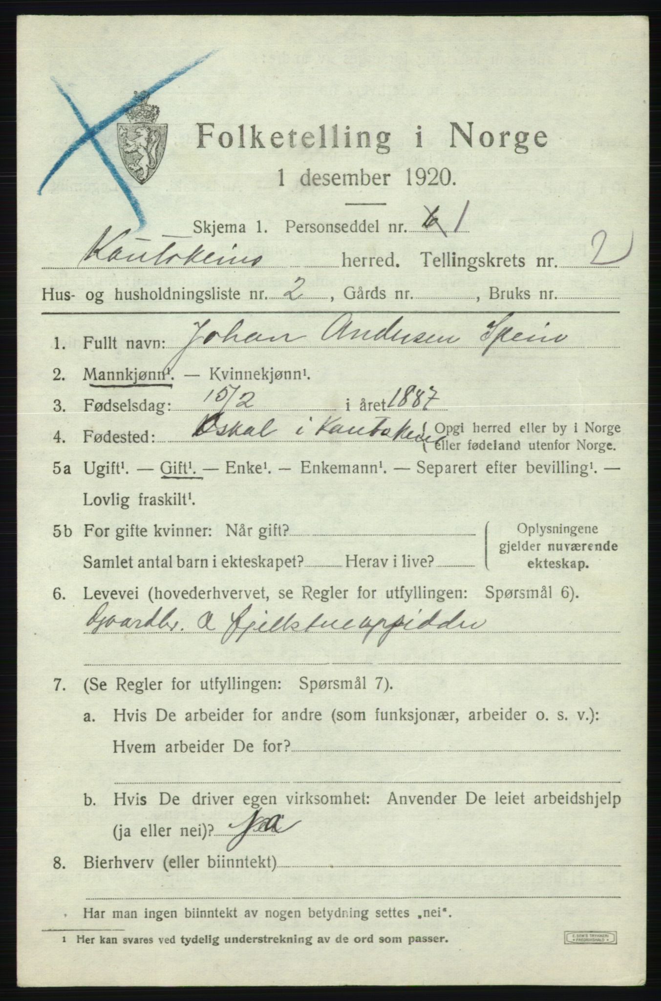 SATØ, 1920 census for Kautokeino, 1920, p. 843