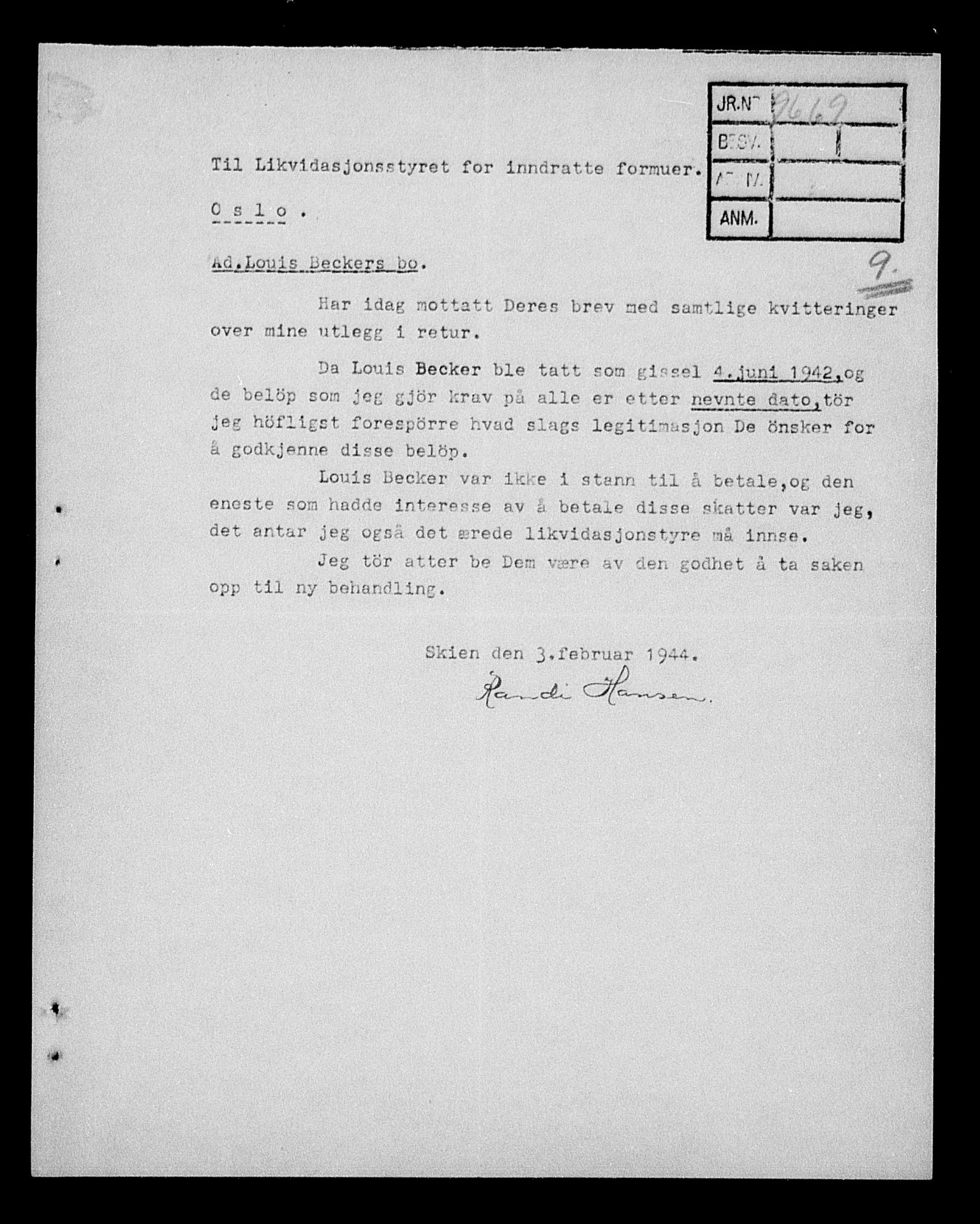 Justisdepartementet, Tilbakeføringskontoret for inndratte formuer, AV/RA-S-1564/H/Hc/Hcd/L0990: --, 1945-1947, p. 538