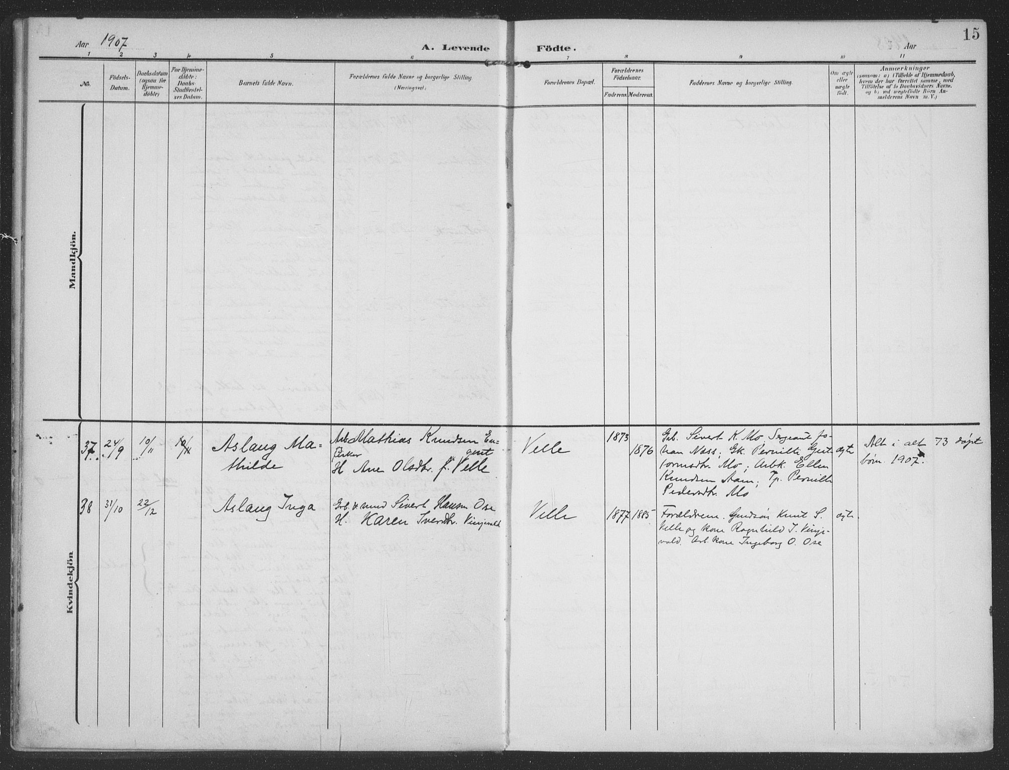 Ministerialprotokoller, klokkerbøker og fødselsregistre - Møre og Romsdal, SAT/A-1454/513/L0178: Parish register (official) no. 513A05, 1906-1919, p. 15