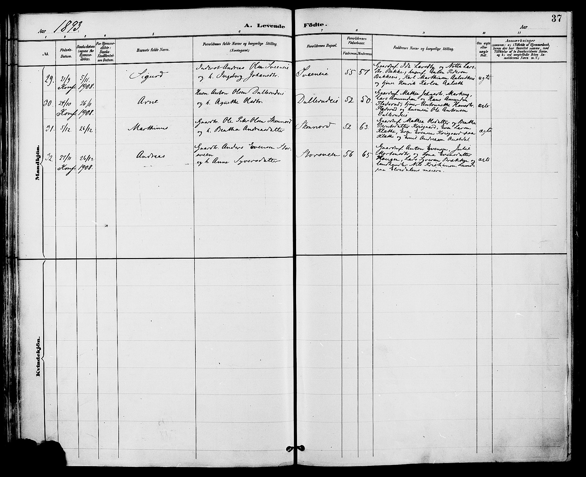 Biri prestekontor, AV/SAH-PREST-096/H/Ha/Haa/L0007: Parish register (official) no. 7, 1887-1893, p. 37