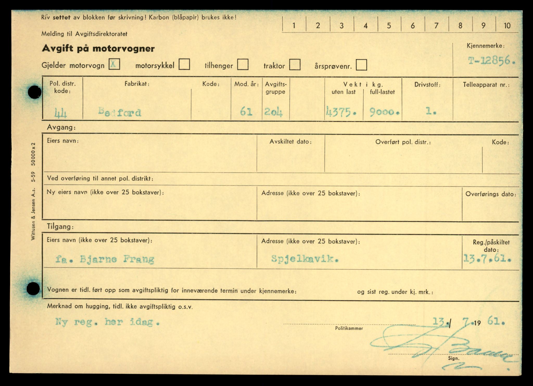Møre og Romsdal vegkontor - Ålesund trafikkstasjon, AV/SAT-A-4099/F/Fe/L0036: Registreringskort for kjøretøy T 12831 - T 13030, 1927-1998, p. 507