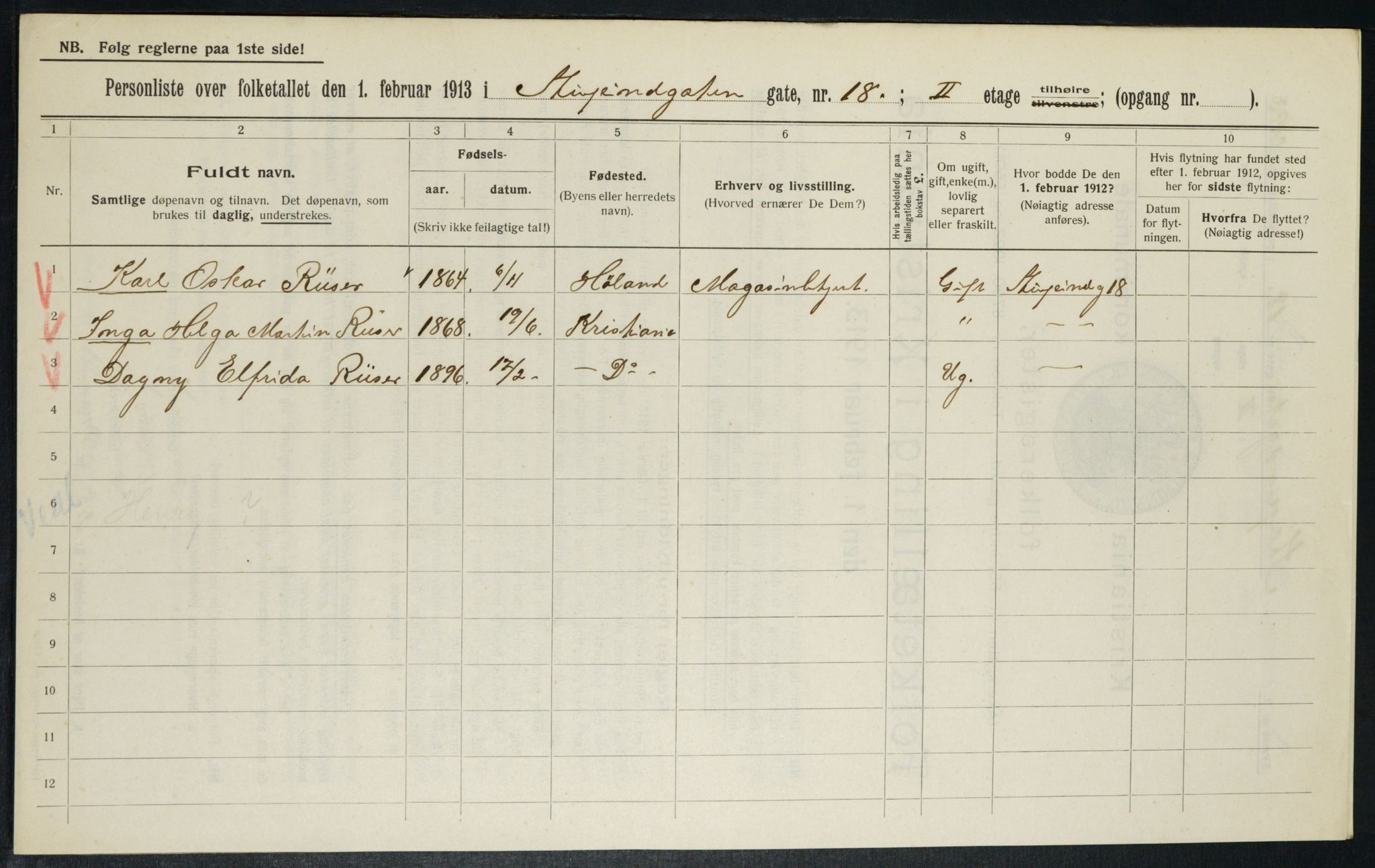 OBA, Municipal Census 1913 for Kristiania, 1913, p. 104695