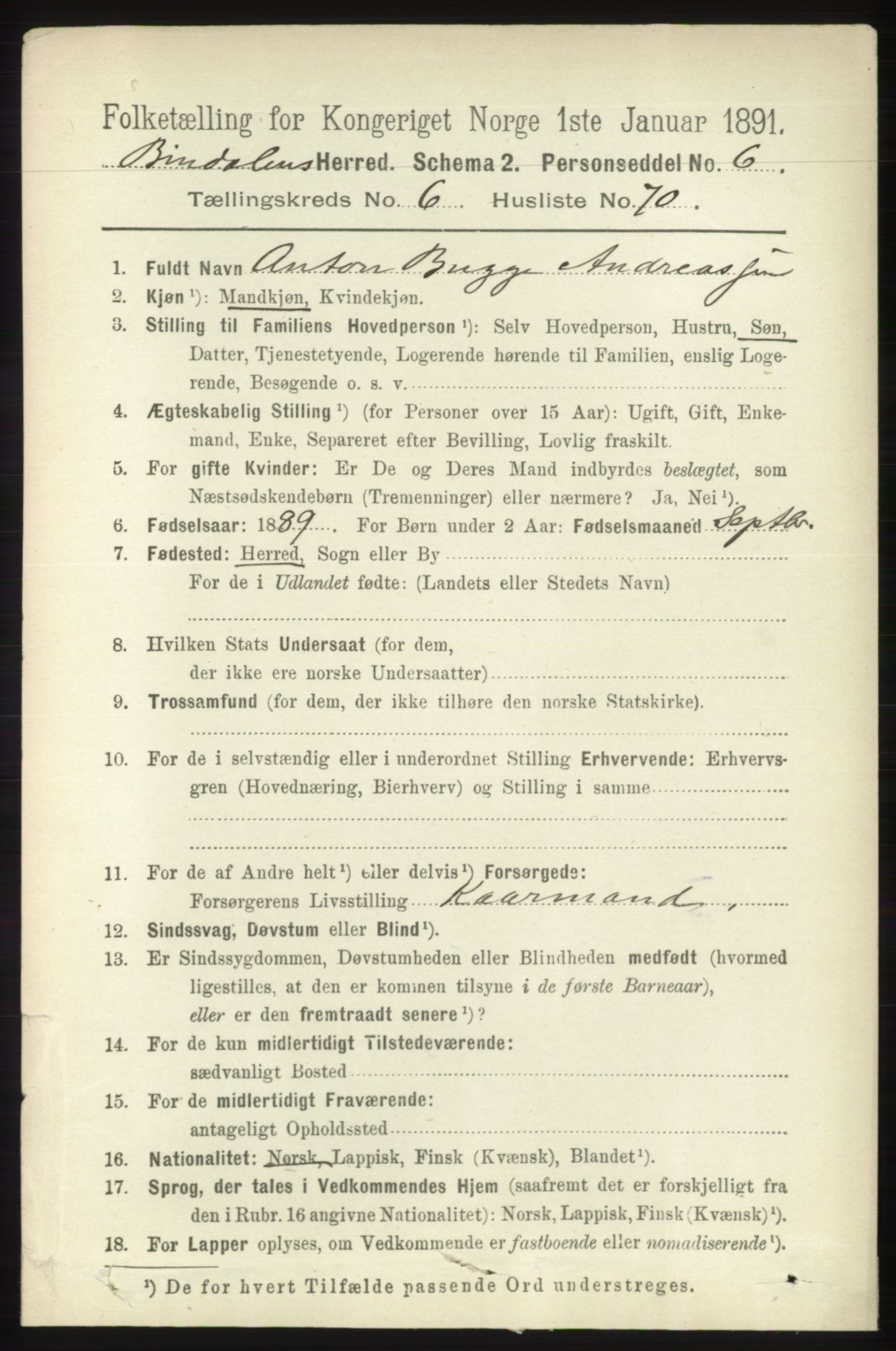 RA, 1891 census for 1811 Bindal, 1891, p. 2194
