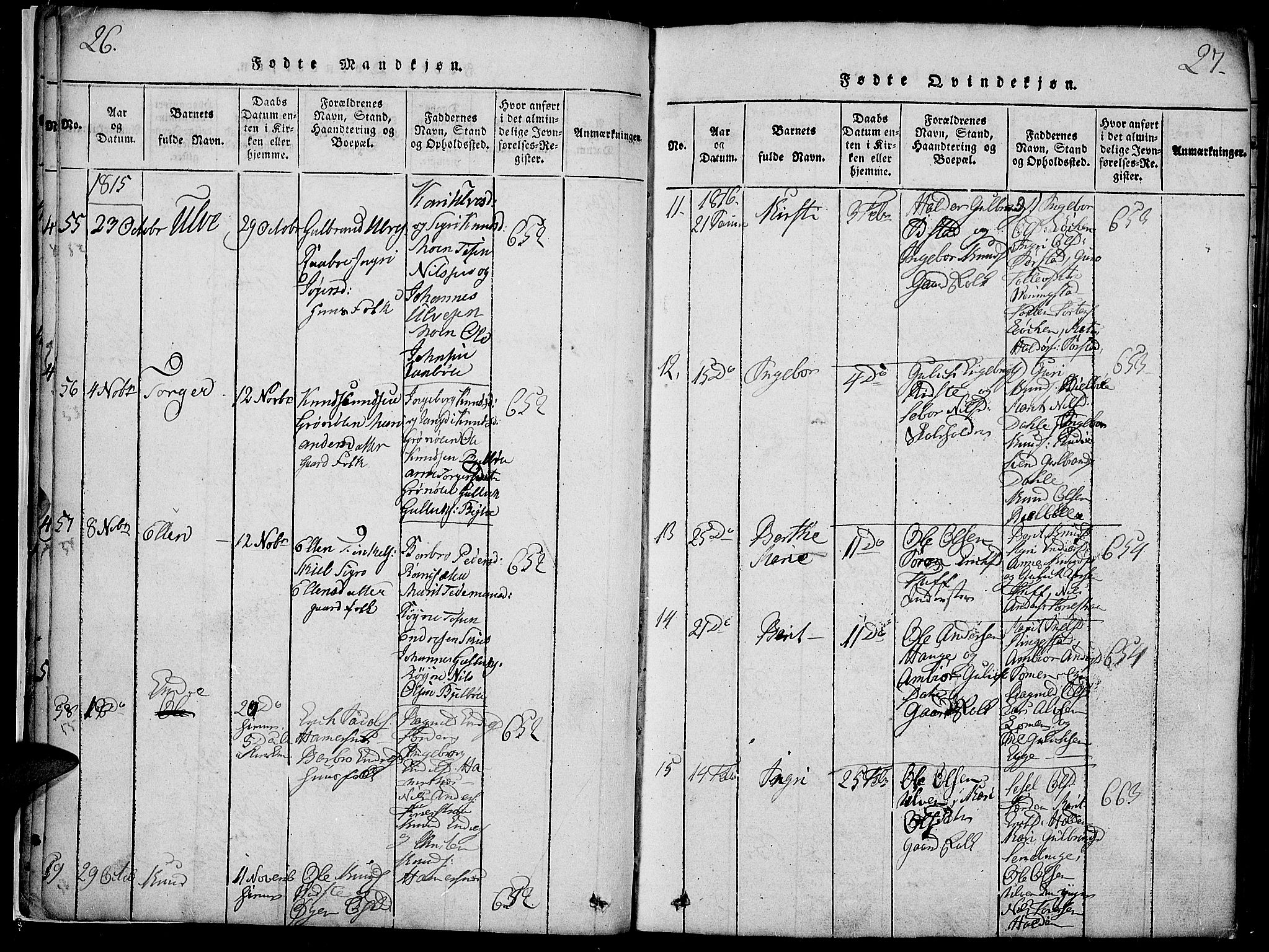 Slidre prestekontor, SAH/PREST-134/H/Ha/Haa/L0002: Parish register (official) no. 2, 1814-1830, p. 26-27