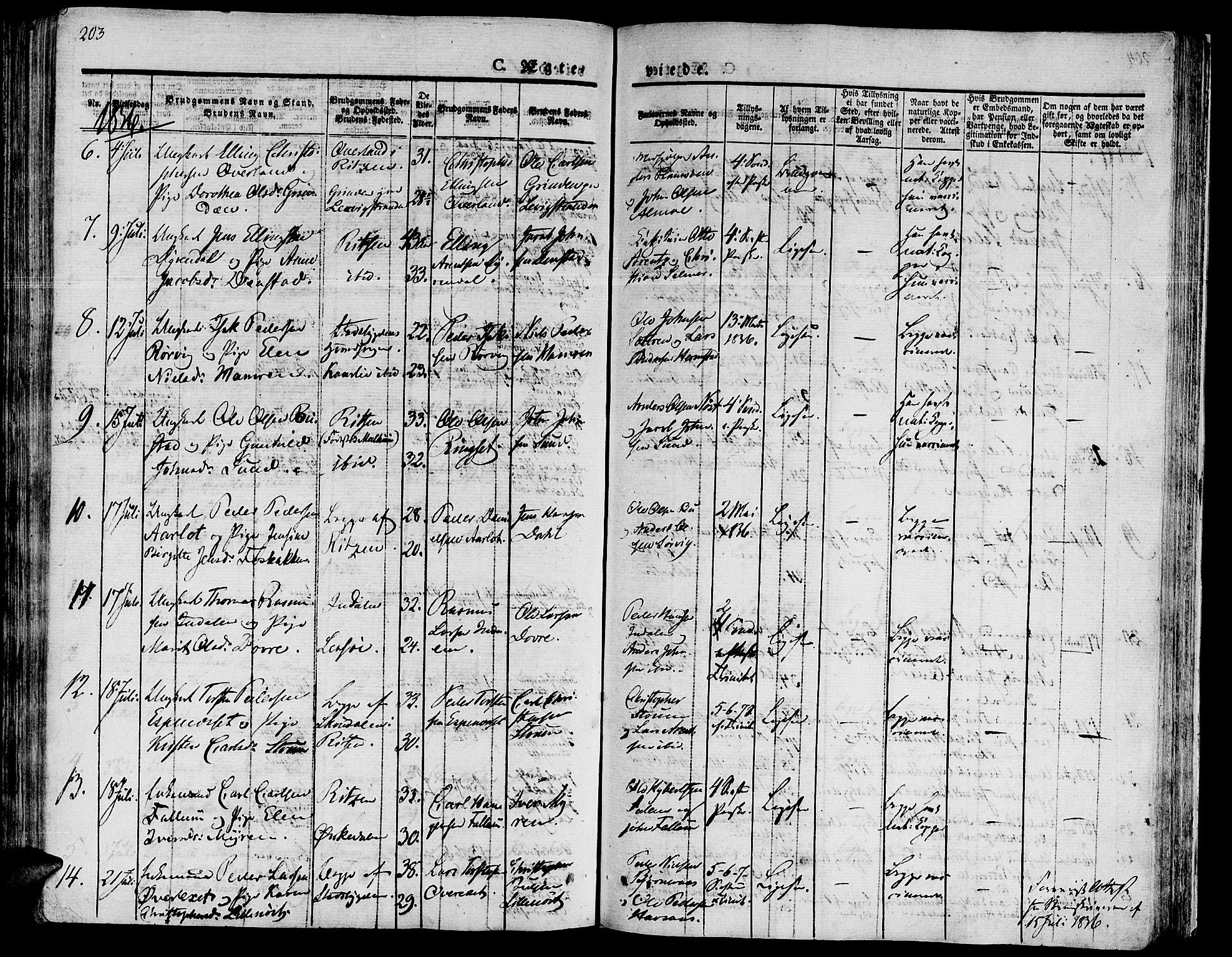 Ministerialprotokoller, klokkerbøker og fødselsregistre - Sør-Trøndelag, SAT/A-1456/646/L0609: Parish register (official) no. 646A07, 1826-1838, p. 203