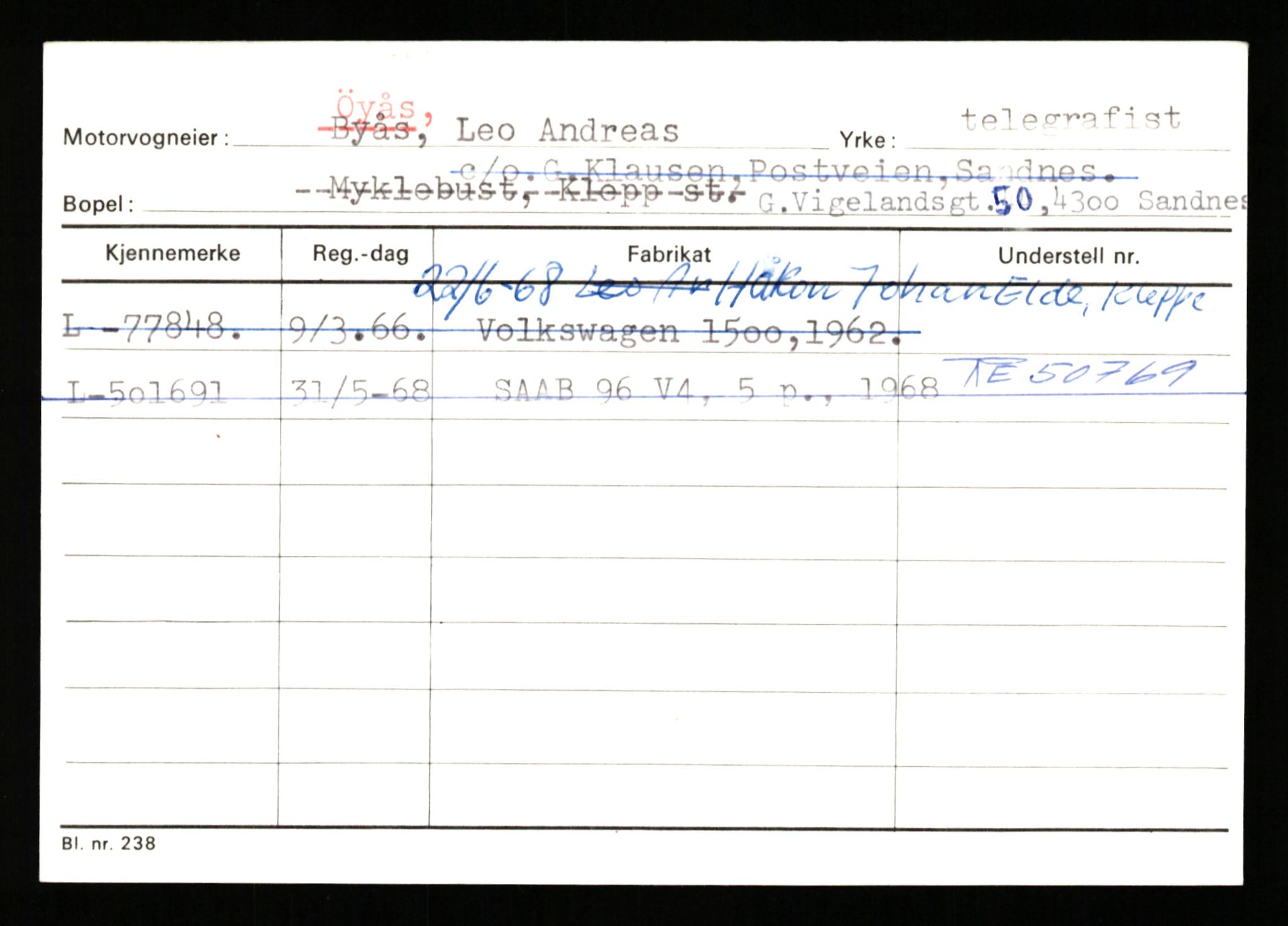 Stavanger trafikkstasjon, SAST/A-101942/0/H/L0044: Øksna - Åmo, 1930-1971, p. 2094