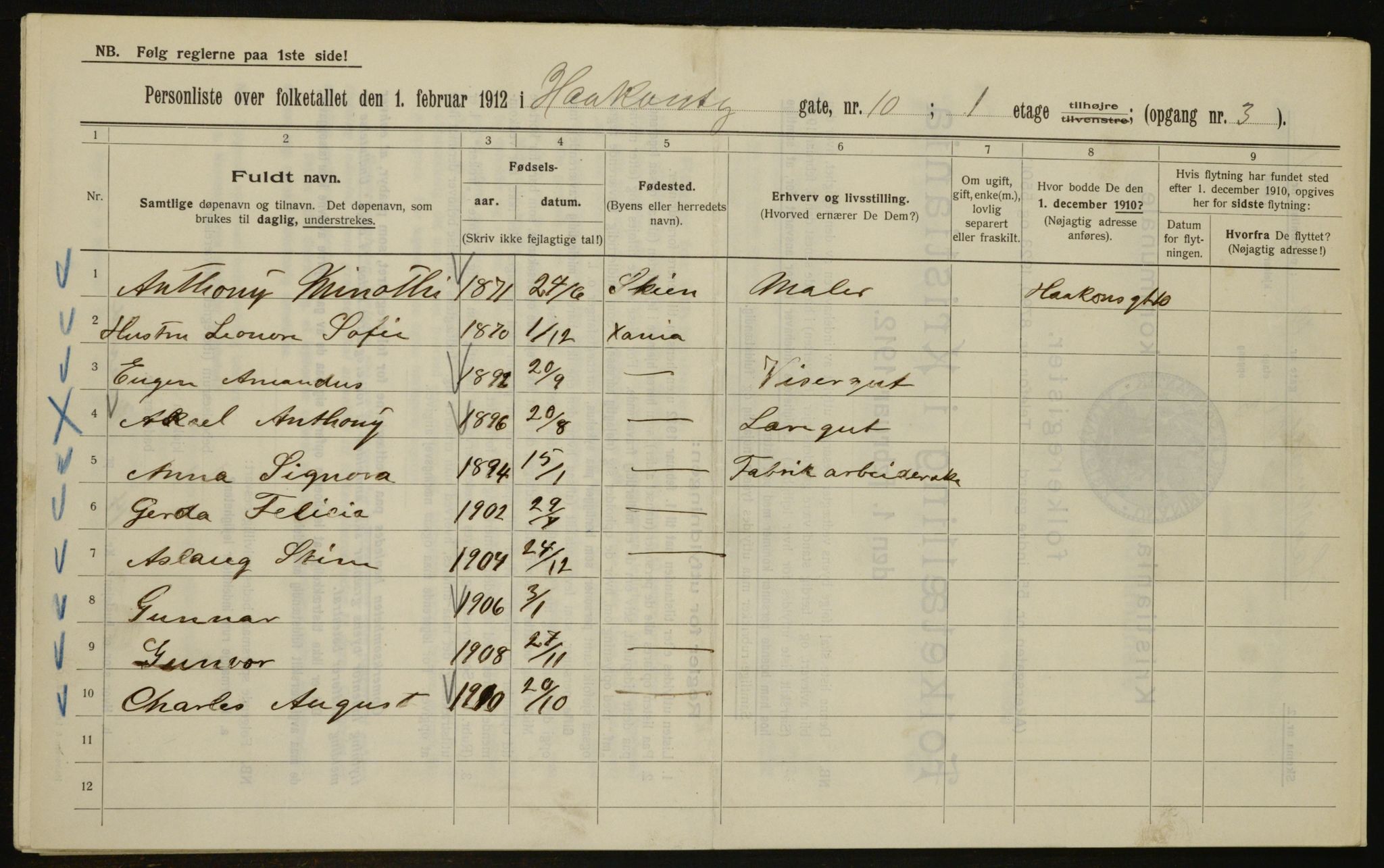 OBA, Municipal Census 1912 for Kristiania, 1912, p. 43141