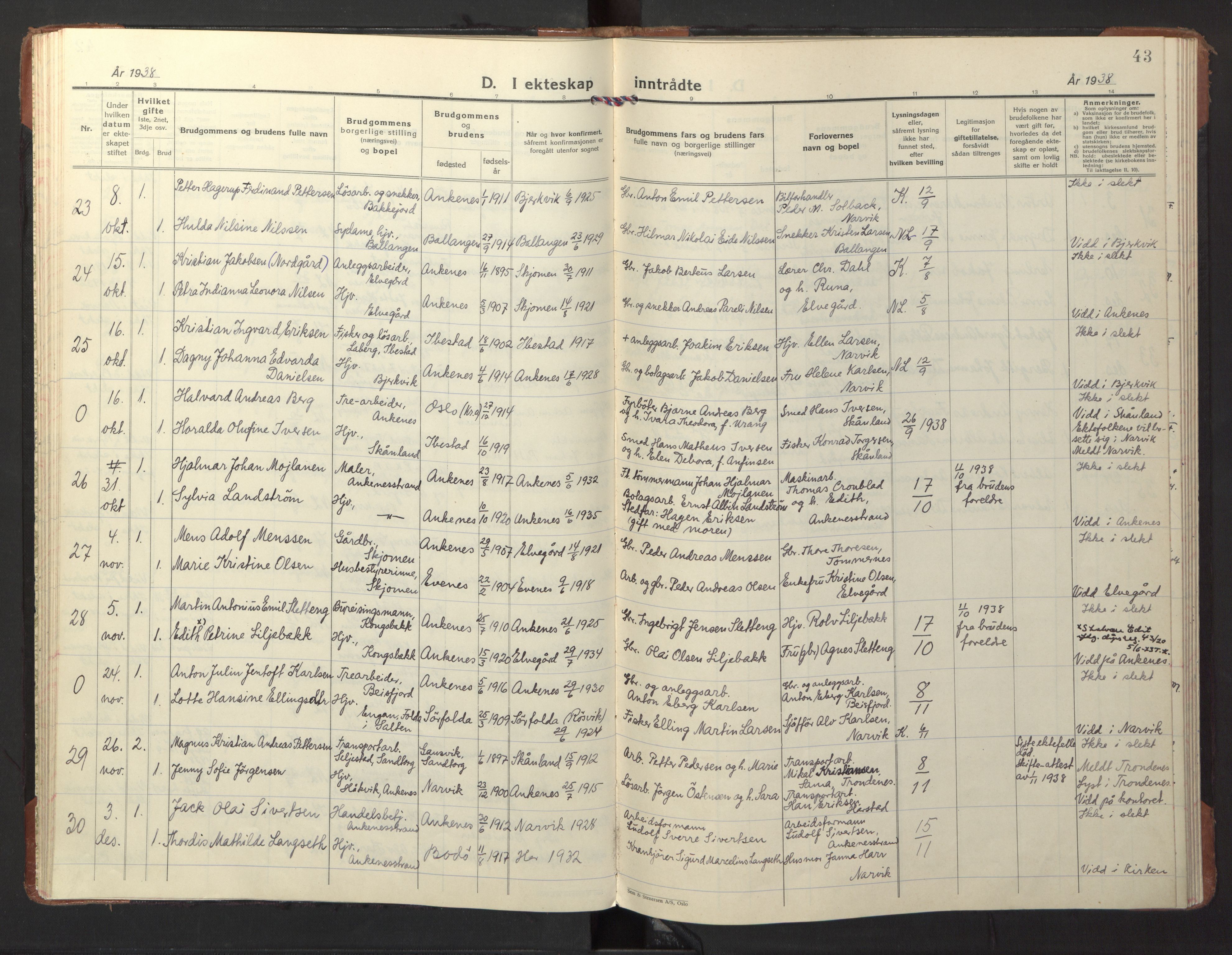 Ministerialprotokoller, klokkerbøker og fødselsregistre - Nordland, AV/SAT-A-1459/866/L0948: Parish register (official) no. 866A11, 1929-1949, p. 43