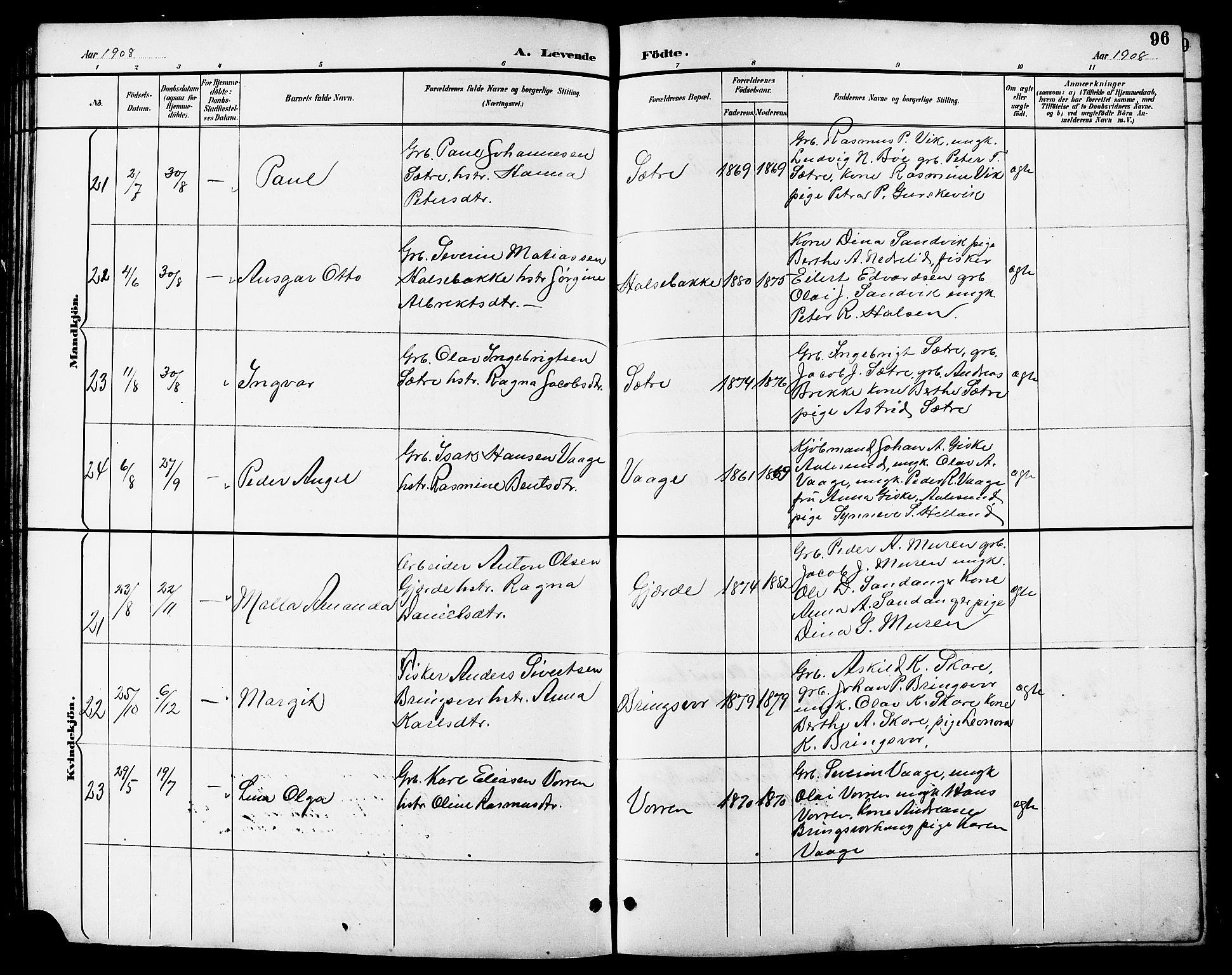 Ministerialprotokoller, klokkerbøker og fødselsregistre - Møre og Romsdal, AV/SAT-A-1454/503/L0049: Parish register (copy) no. 503C04, 1894-1915, p. 96