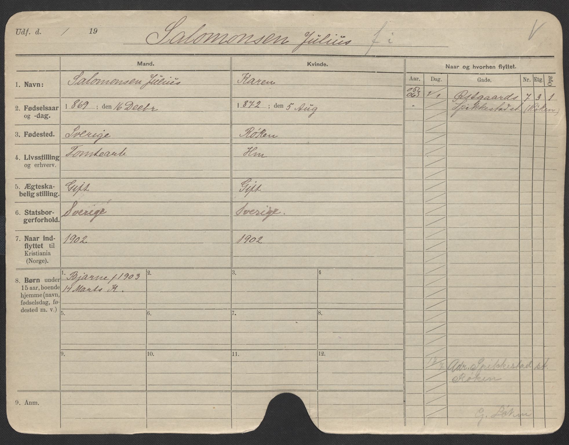 Oslo folkeregister, Registerkort, AV/SAO-A-11715/F/Fa/Fac/L0010: Menn, 1906-1914, p. 13a