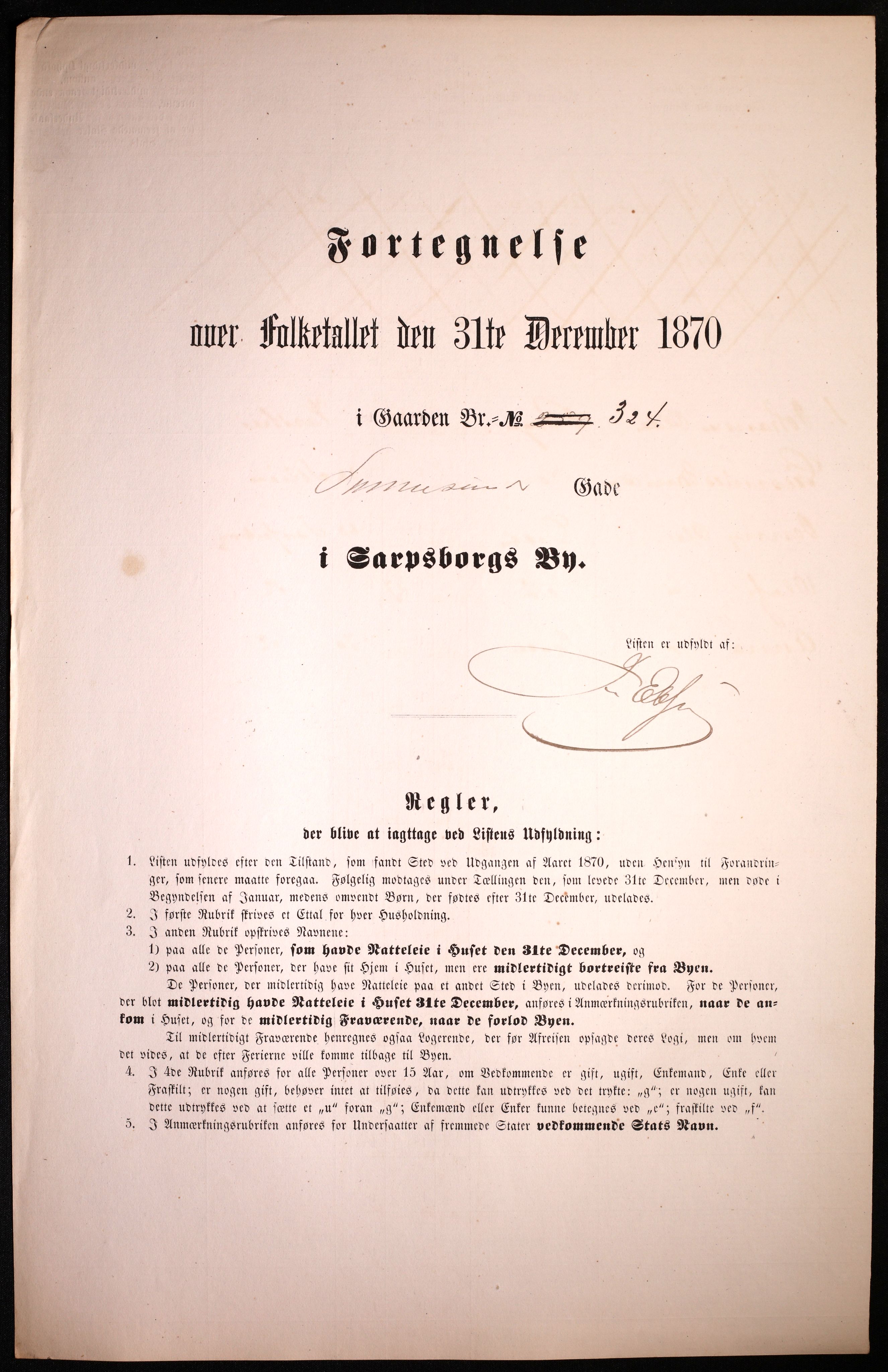 RA, 1870 census for 0102 Sarpsborg, 1870, p. 263