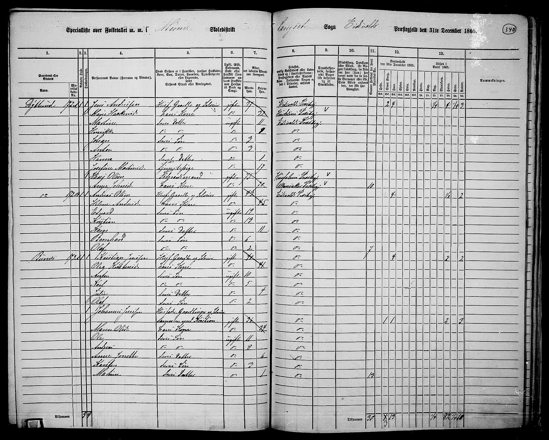 RA, 1865 census for Eidsvoll, 1865, p. 307