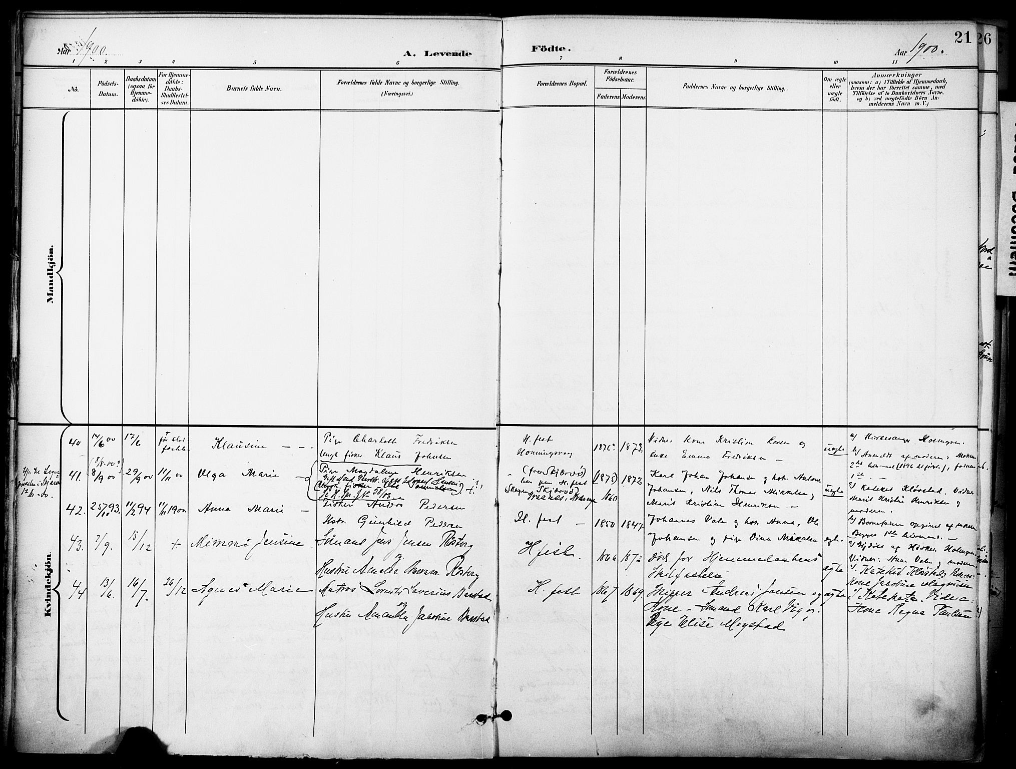 Hammerfest sokneprestkontor, SATØ/S-1347/H/Ha/L0010.kirke: Parish register (official) no. 10, 1898-1905, p. 21
