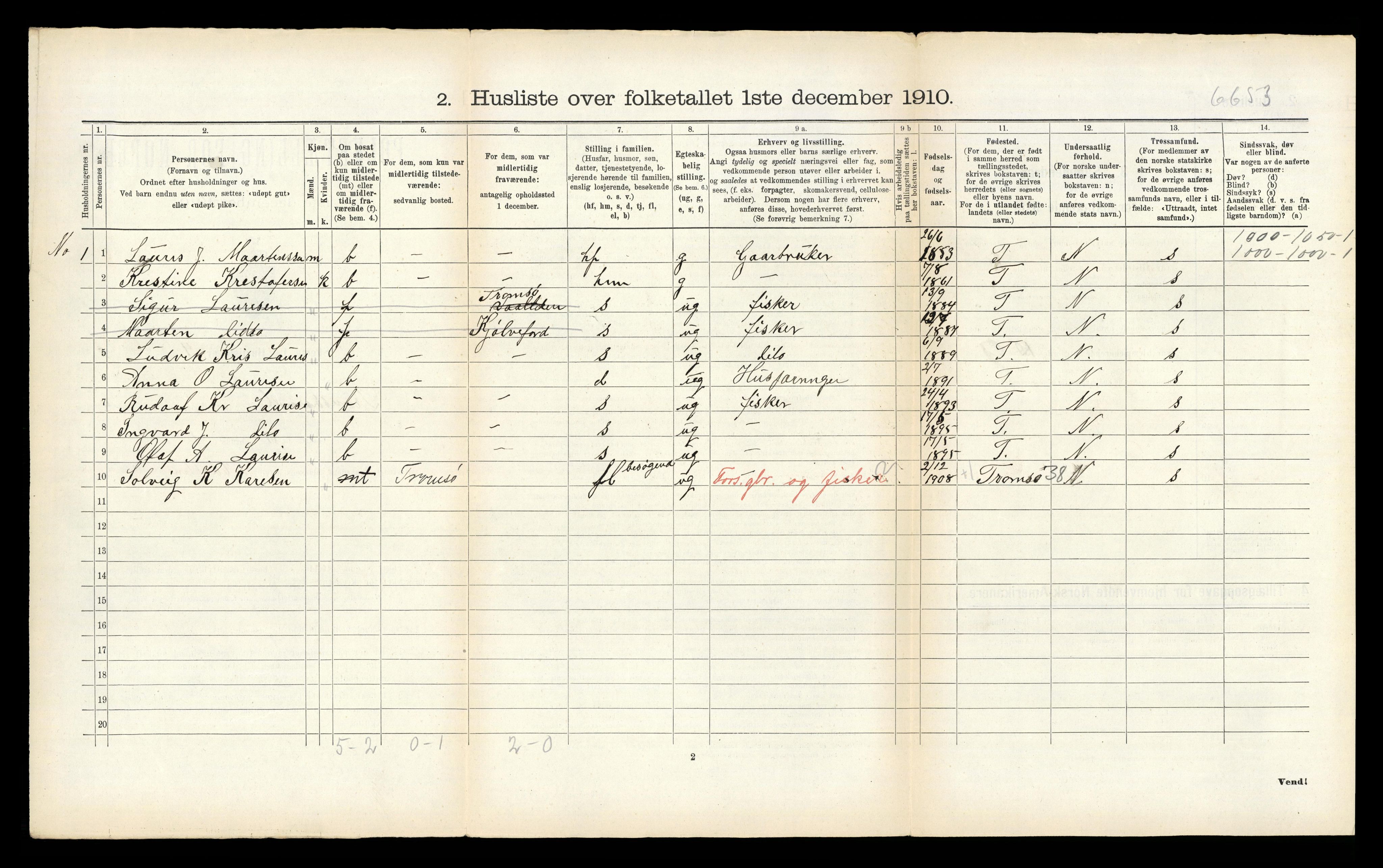 RA, 1910 census for Tromsøysund, 1910, p. 818