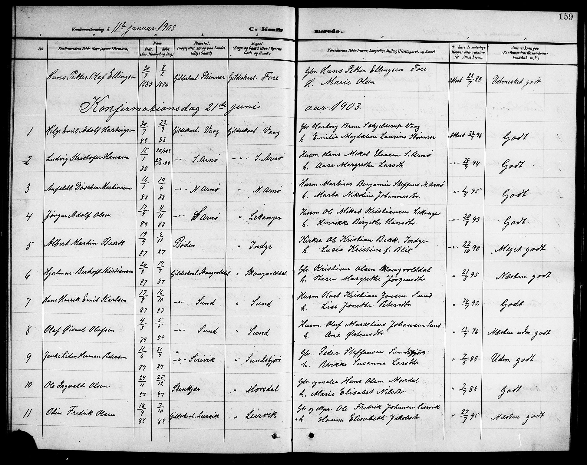 Ministerialprotokoller, klokkerbøker og fødselsregistre - Nordland, AV/SAT-A-1459/805/L0109: Parish register (copy) no. 805C05, 1900-1911, p. 159