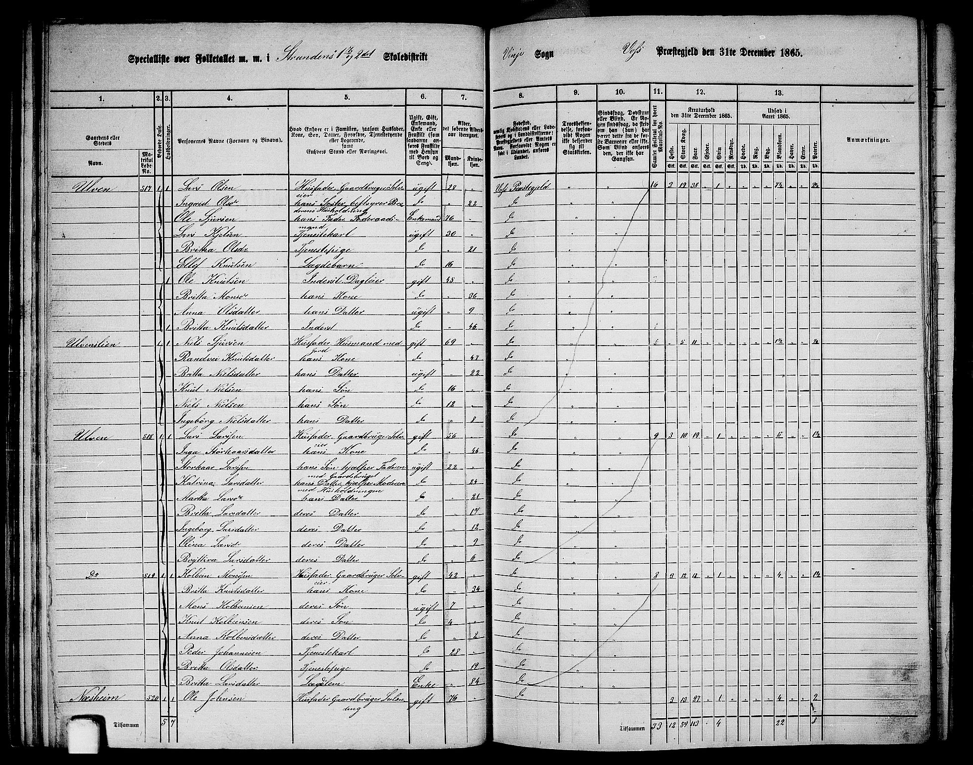 RA, 1865 census for Voss, 1865, p. 284