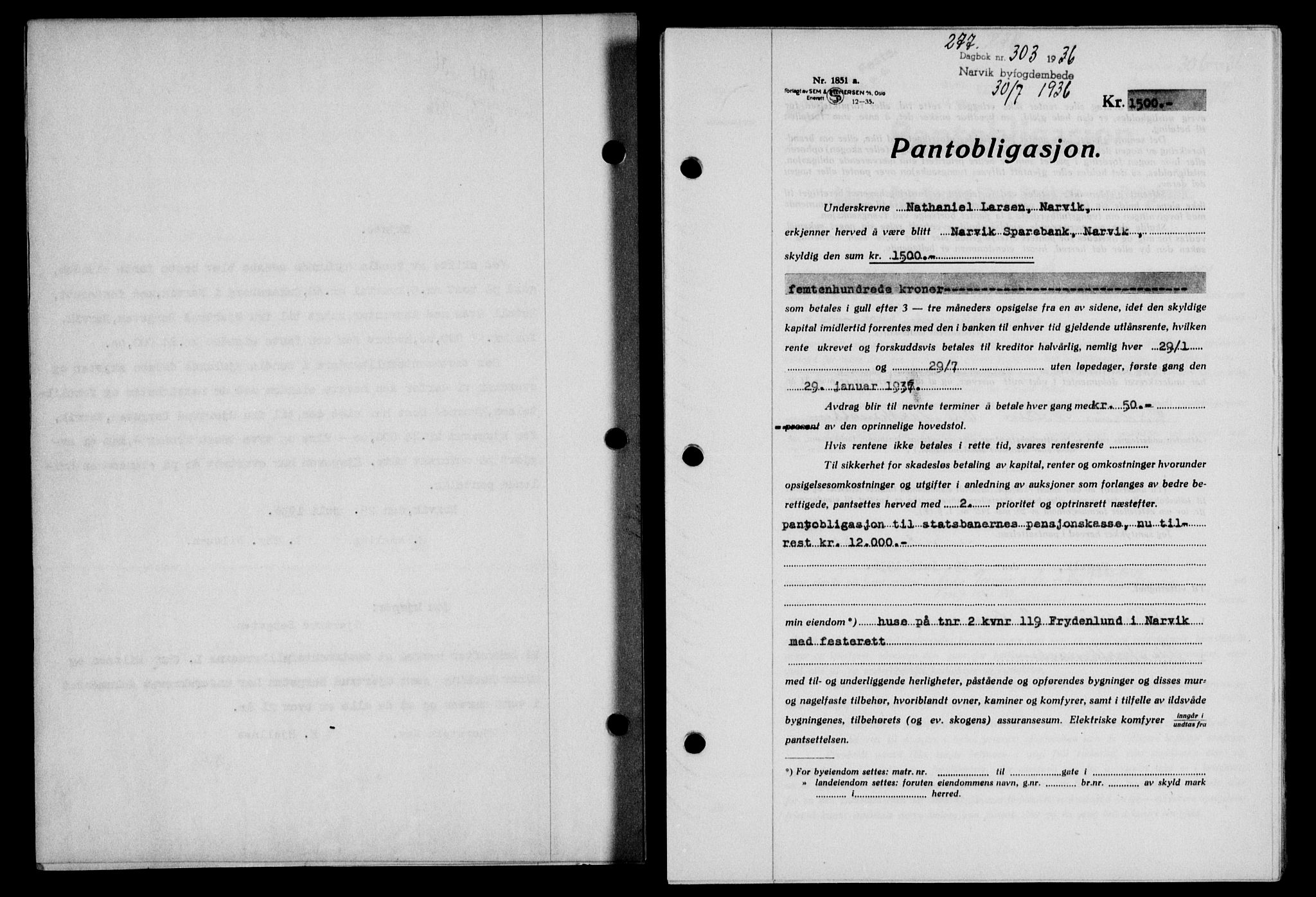 Narvik sorenskriveri, SAT/A-0002/1/2/2C/2Ca/L0011: Mortgage book no. 14, 1935-1937, Deed date: 30.07.1936