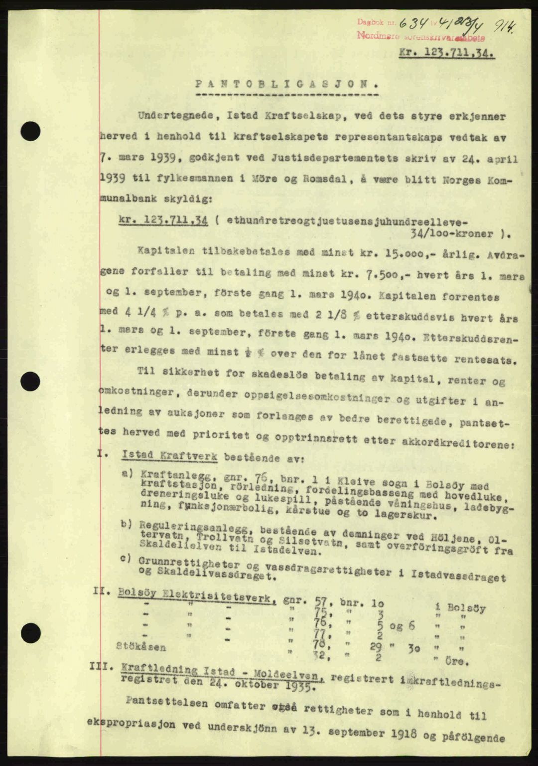 Nordmøre sorenskriveri, AV/SAT-A-4132/1/2/2Ca: Mortgage book no. B87, 1940-1941, Diary no: : 634/1941