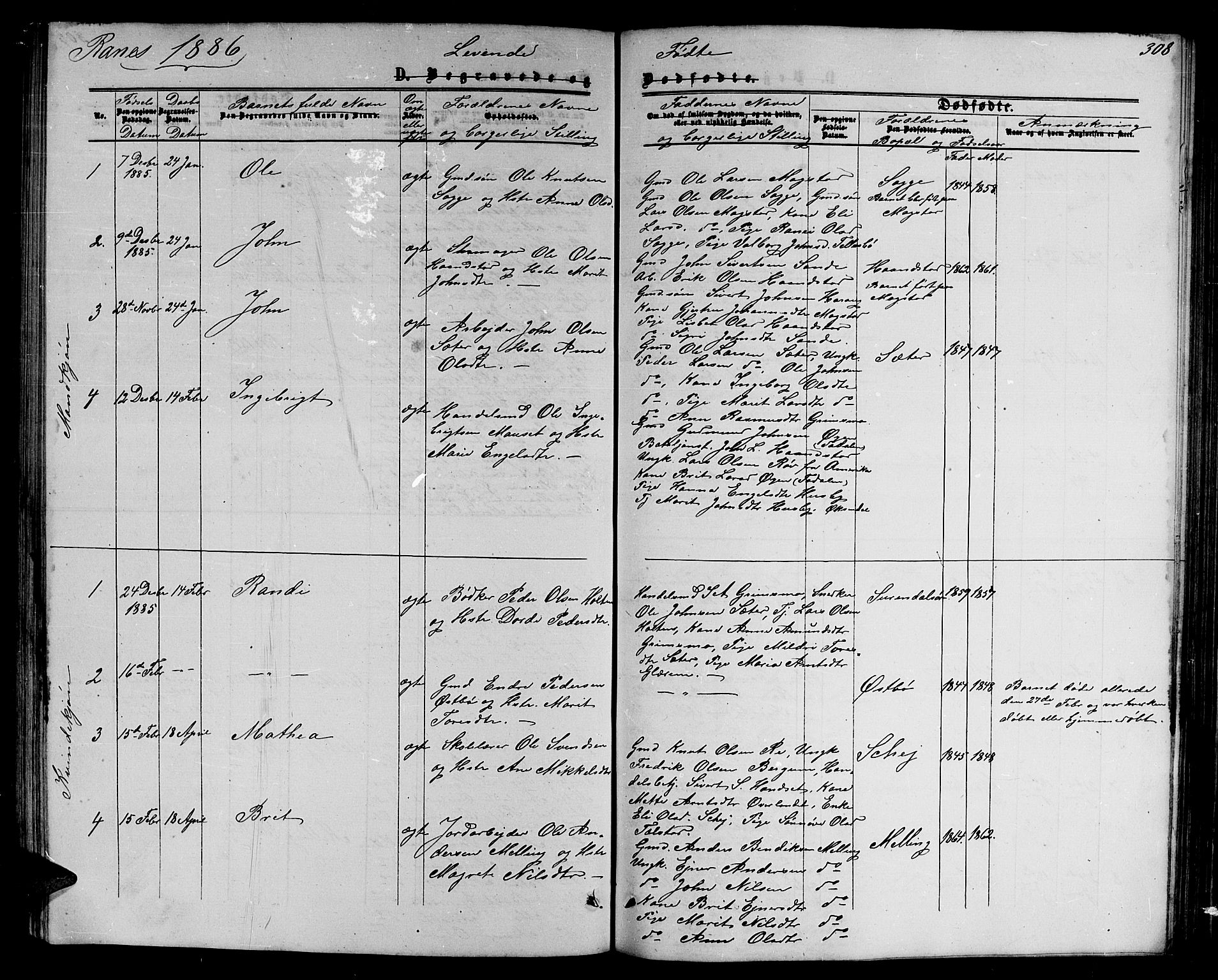 Ministerialprotokoller, klokkerbøker og fødselsregistre - Møre og Romsdal, SAT/A-1454/595/L1051: Parish register (copy) no. 595C03, 1866-1891, p. 308