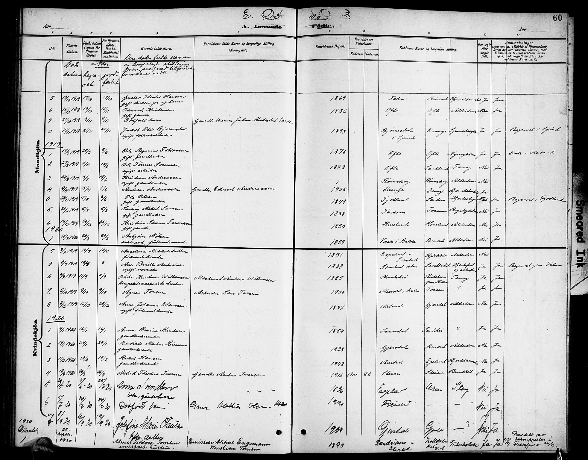 Herad sokneprestkontor, AV/SAK-1111-0018/F/Fb/Fba/L0005: Parish register (copy) no. B 5, 1899-1921, p. 60