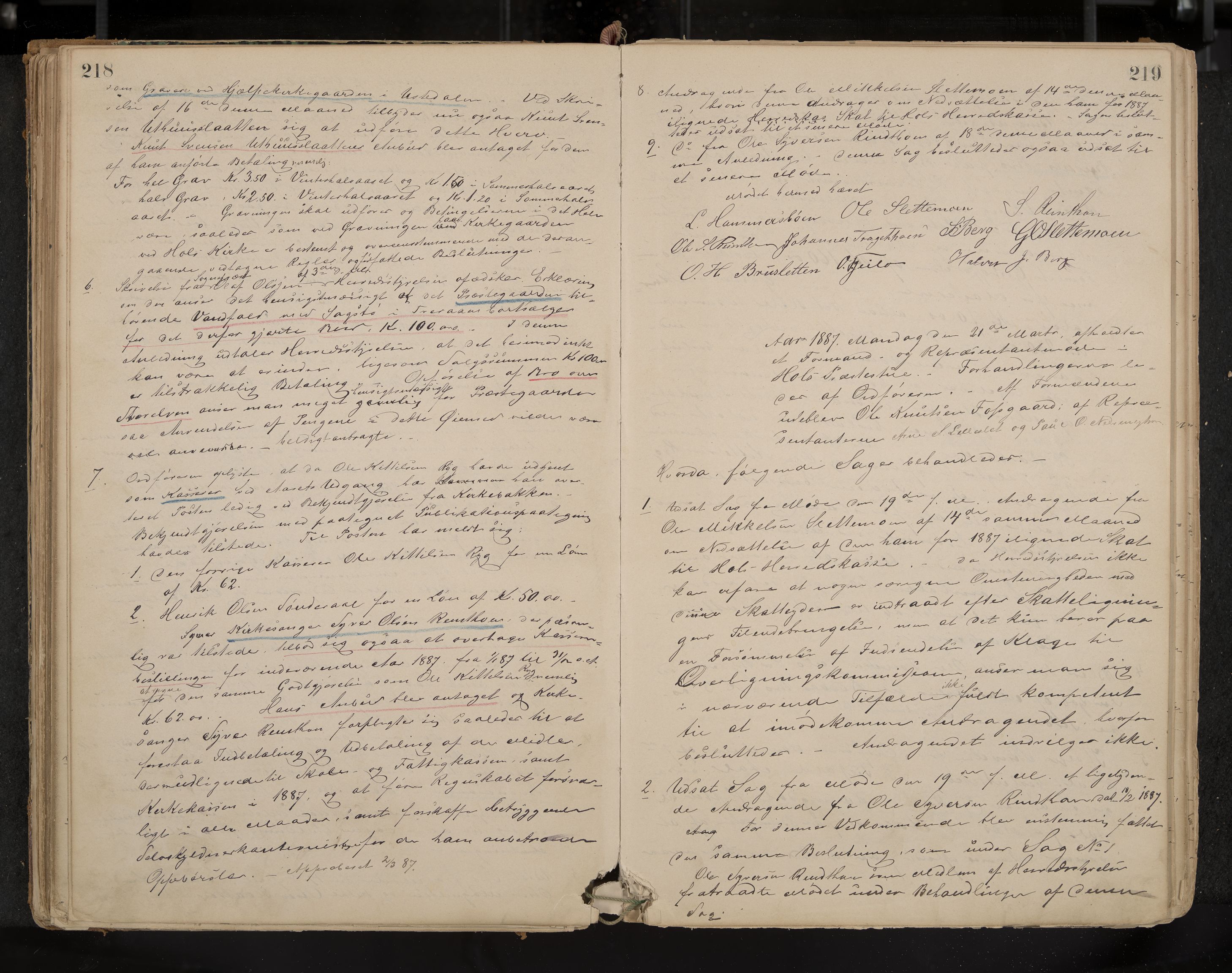 Hol formannskap og sentraladministrasjon, IKAK/0620021-1/A/L0001: Møtebok, 1877-1893, p. 218-219