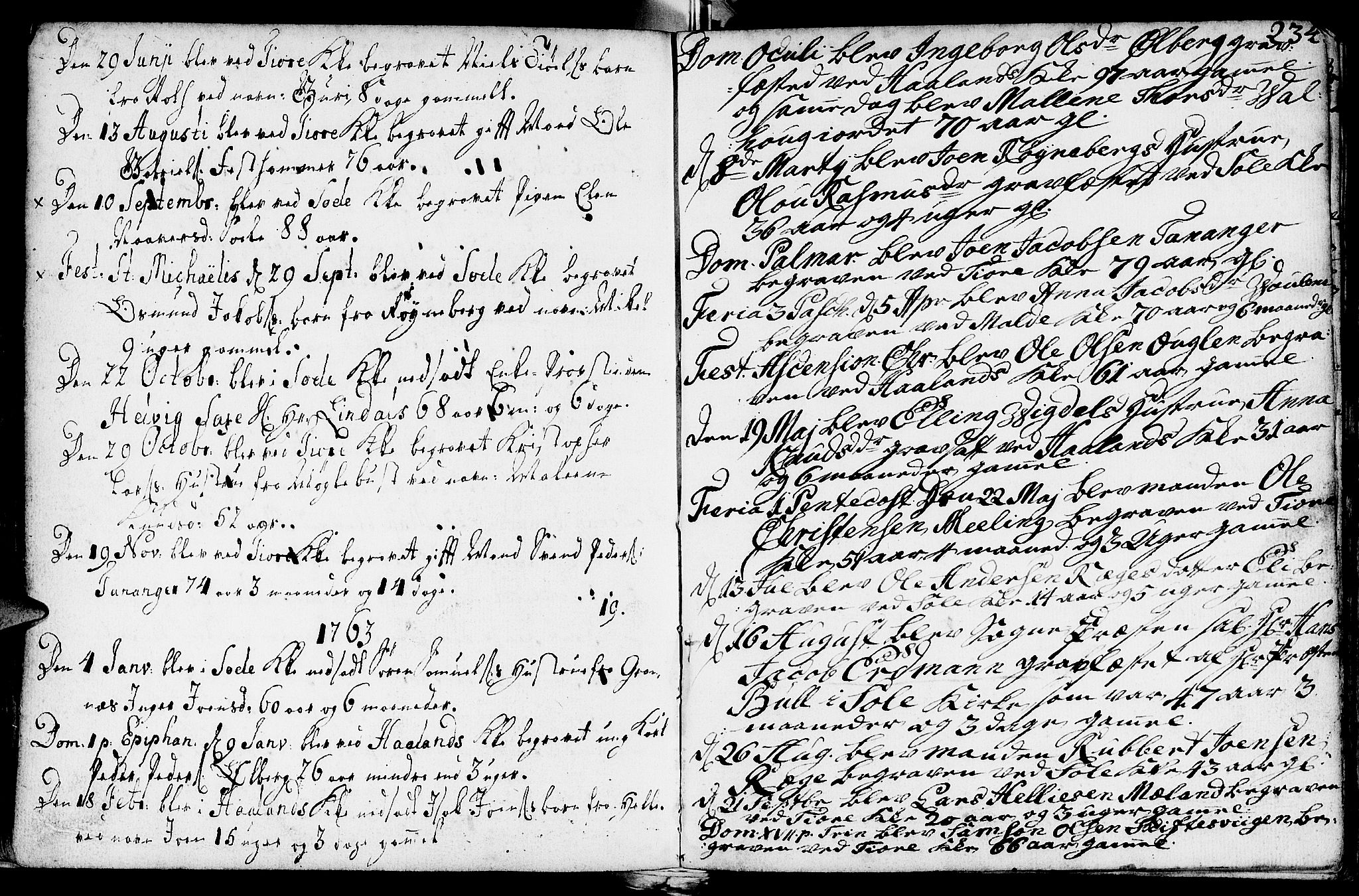Håland sokneprestkontor, SAST/A-101802/001/30BA/L0002: Parish register (official) no. A 2, 1722-1794, p. 234