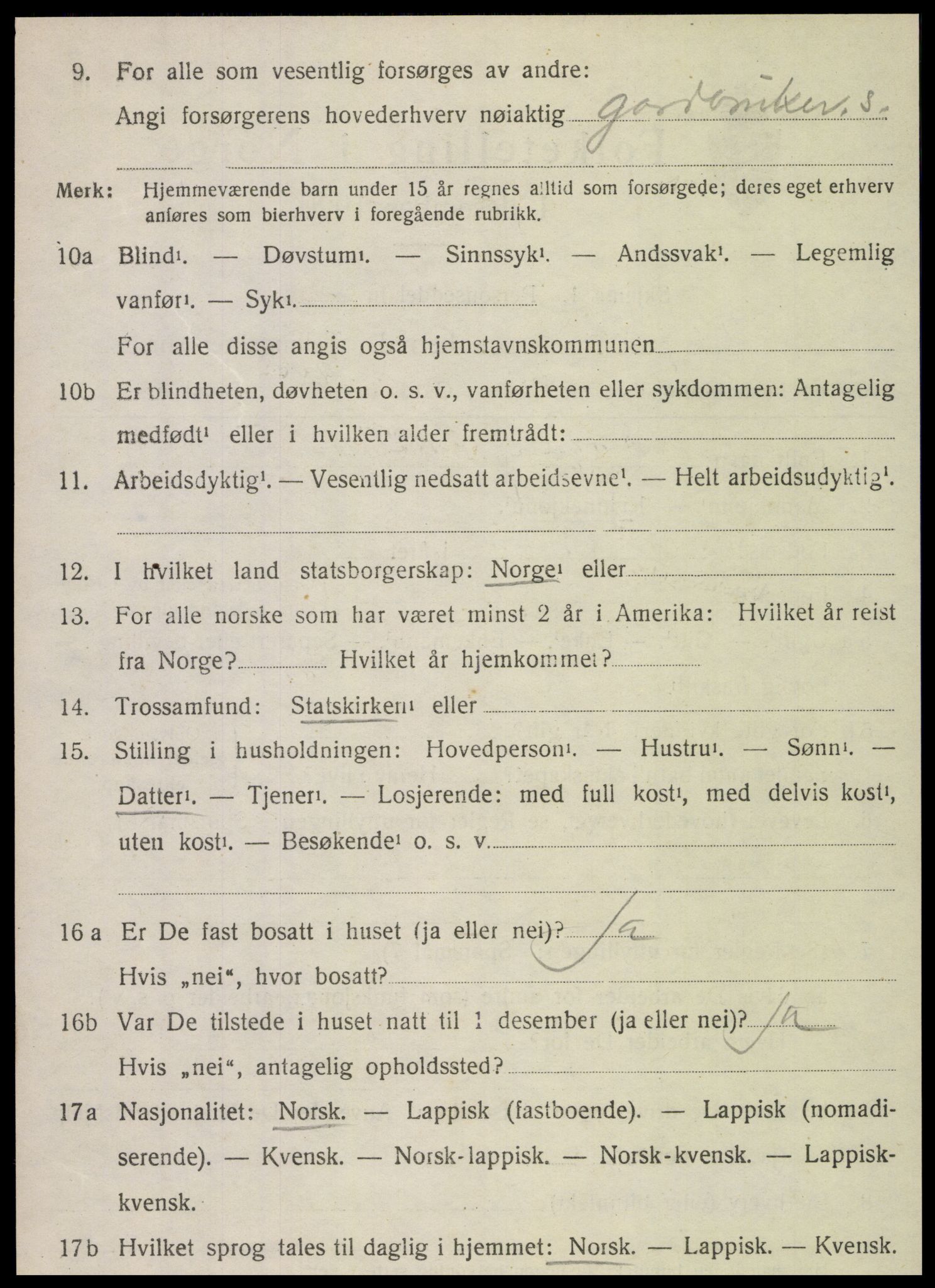 SAT, 1920 census for Velfjord, 1920, p. 1908