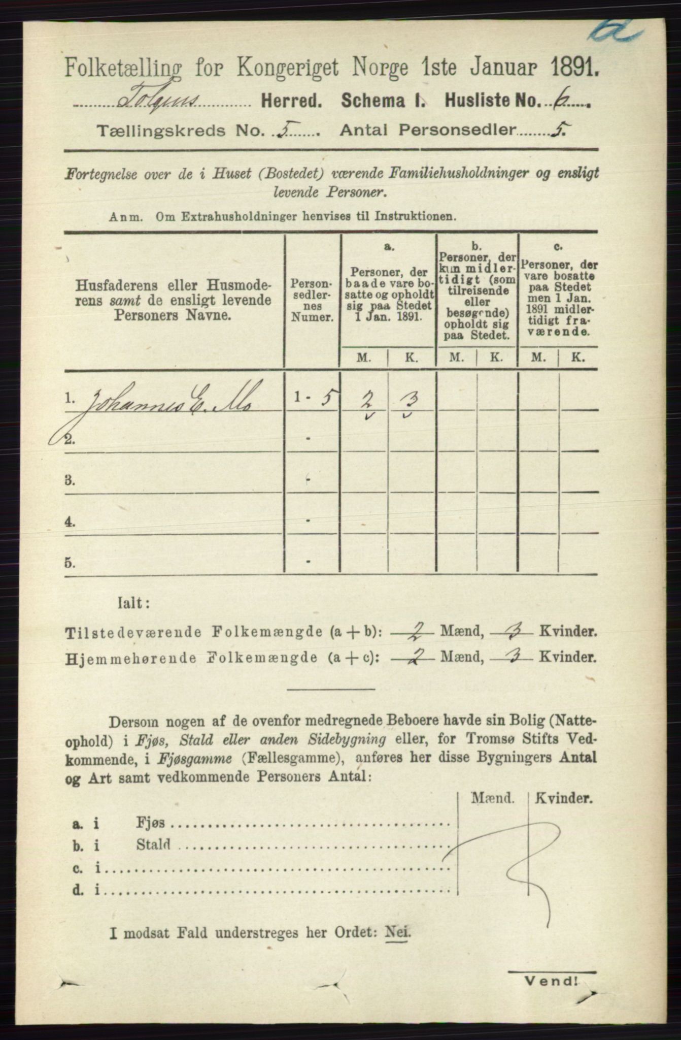 RA, 1891 census for 0436 Tolga, 1891, p. 1250